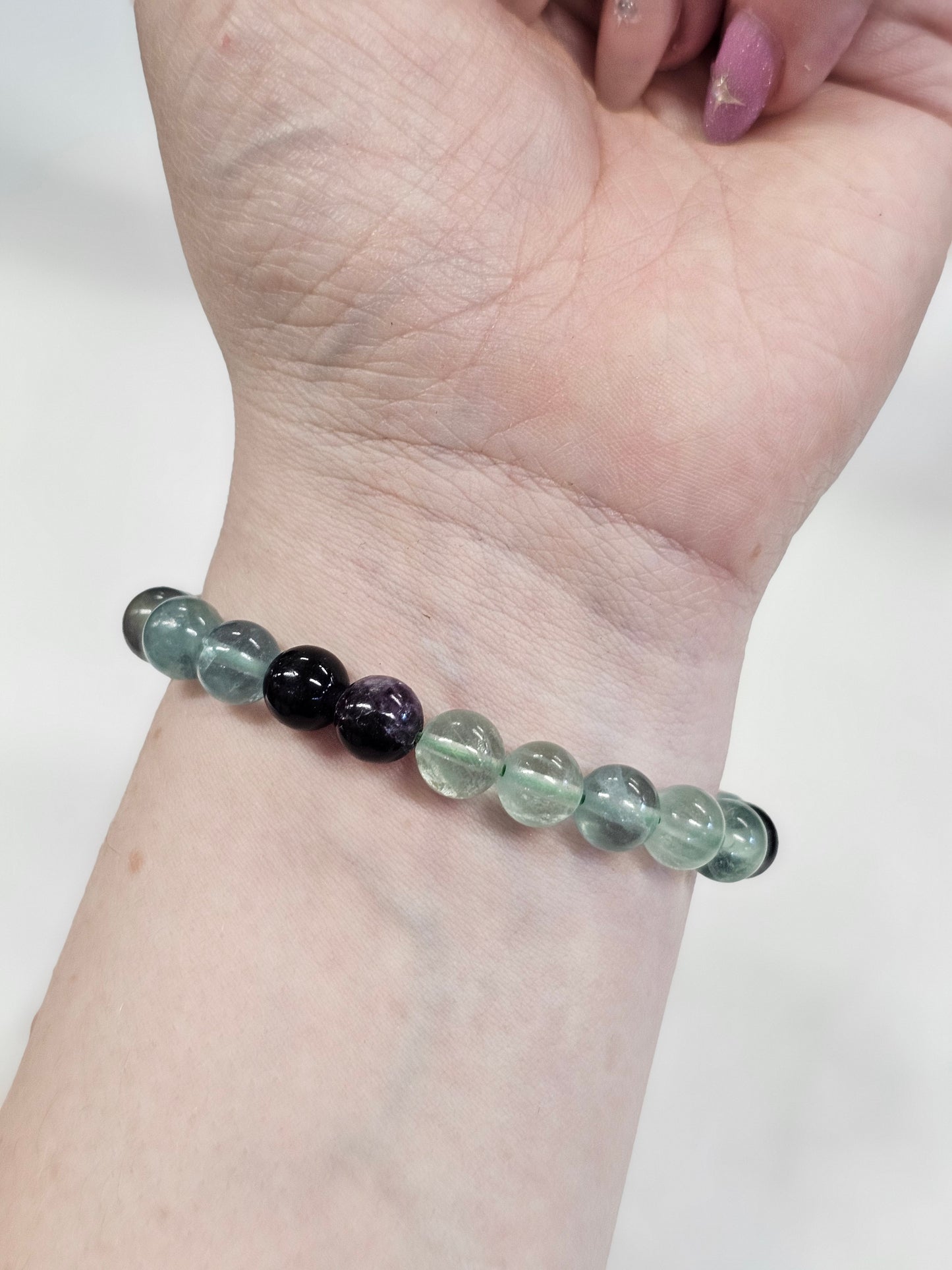8mm Rainbow Fluorite Bead Bracelet