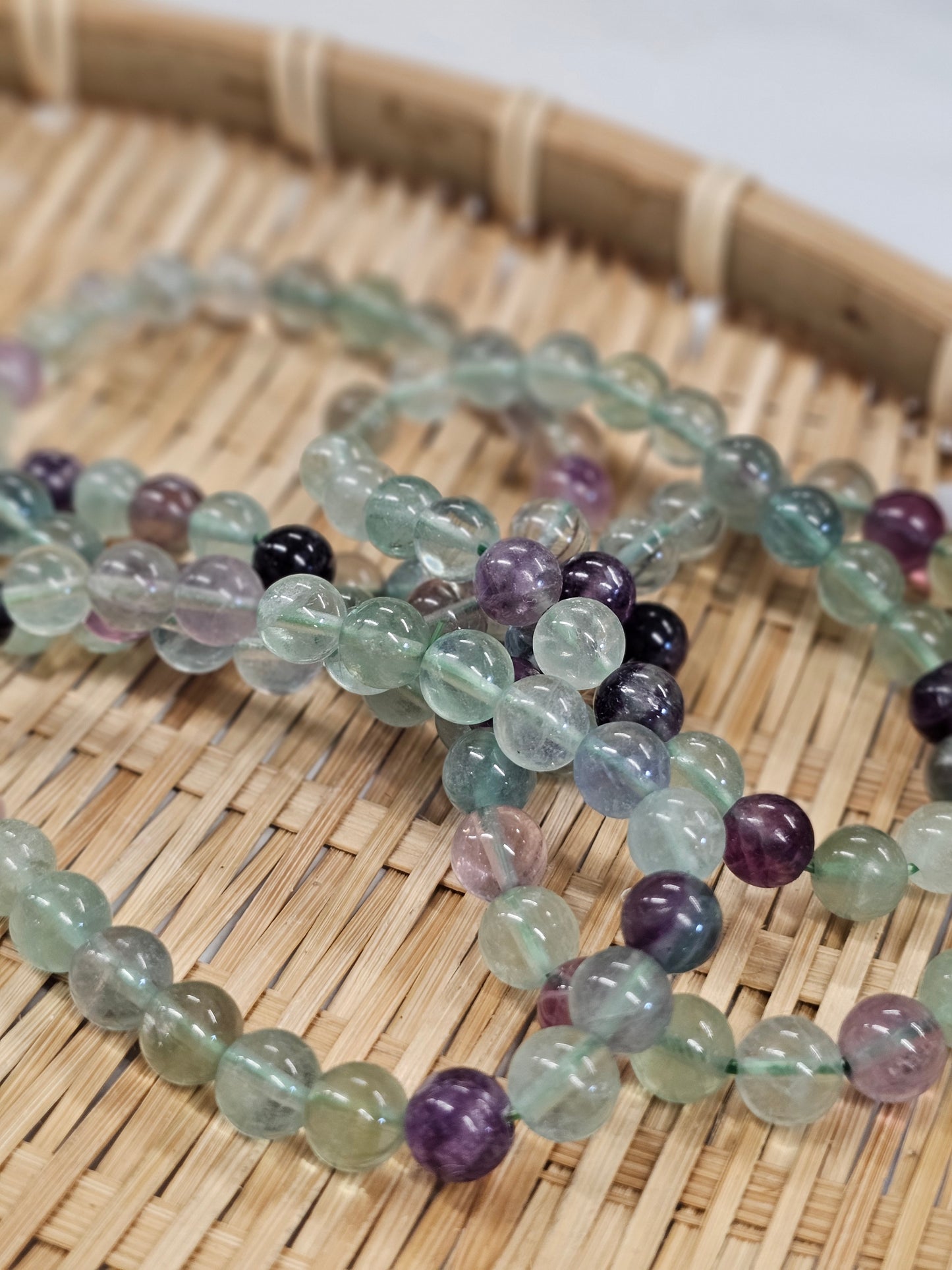 8mm Rainbow Fluorite Bead Bracelet