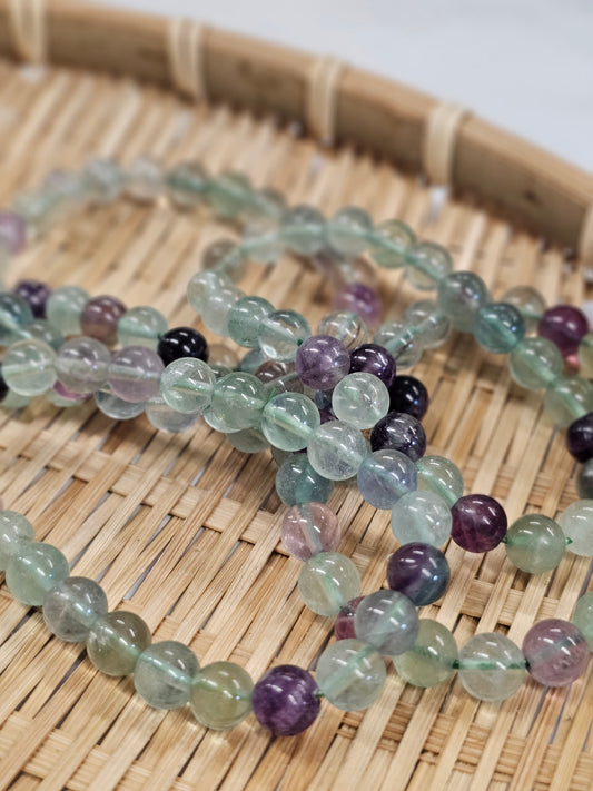8mm Rainbow Fluorite Bead Bracelet