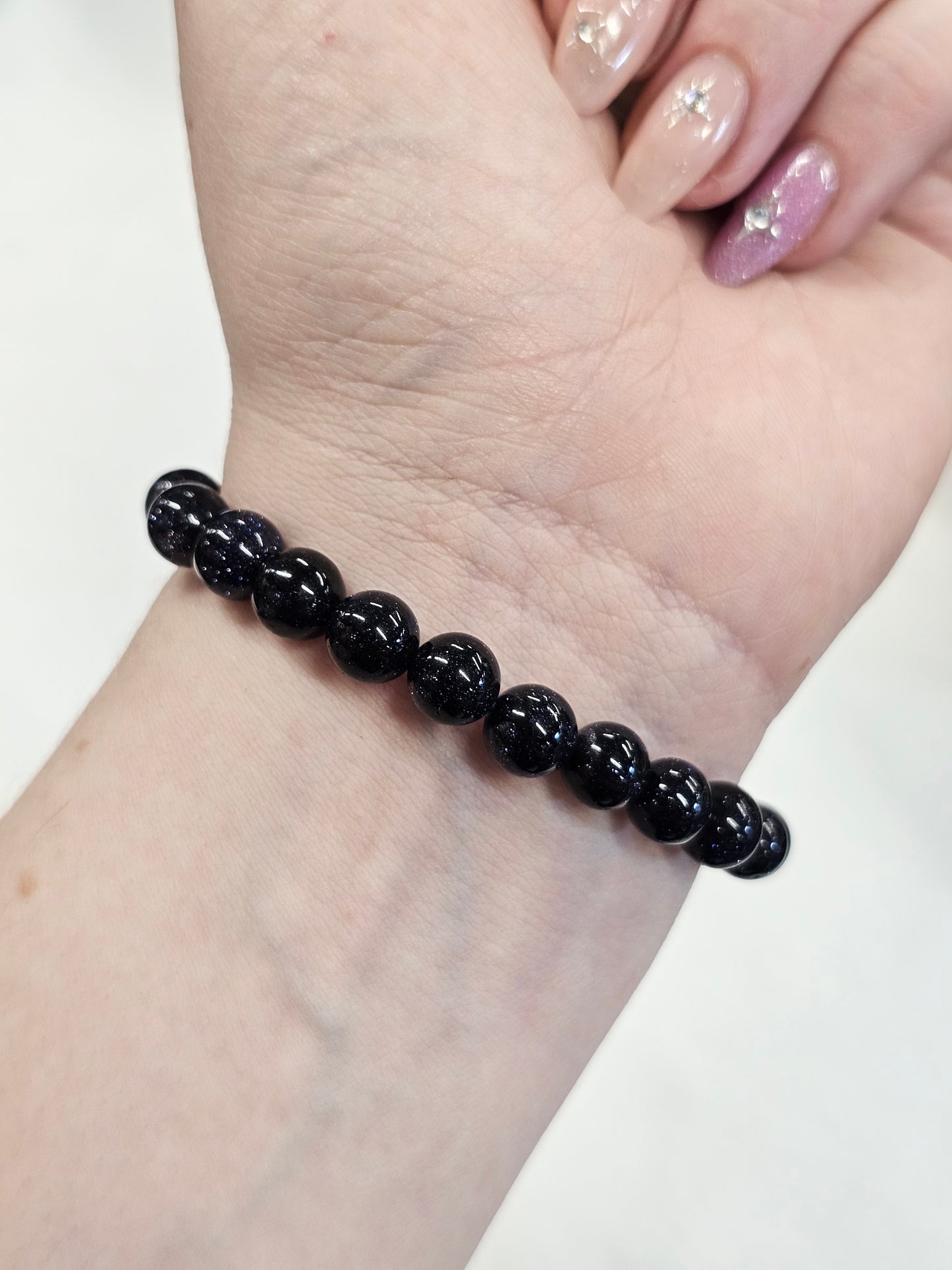 8mm Blue Goldstone Bead Bracelet