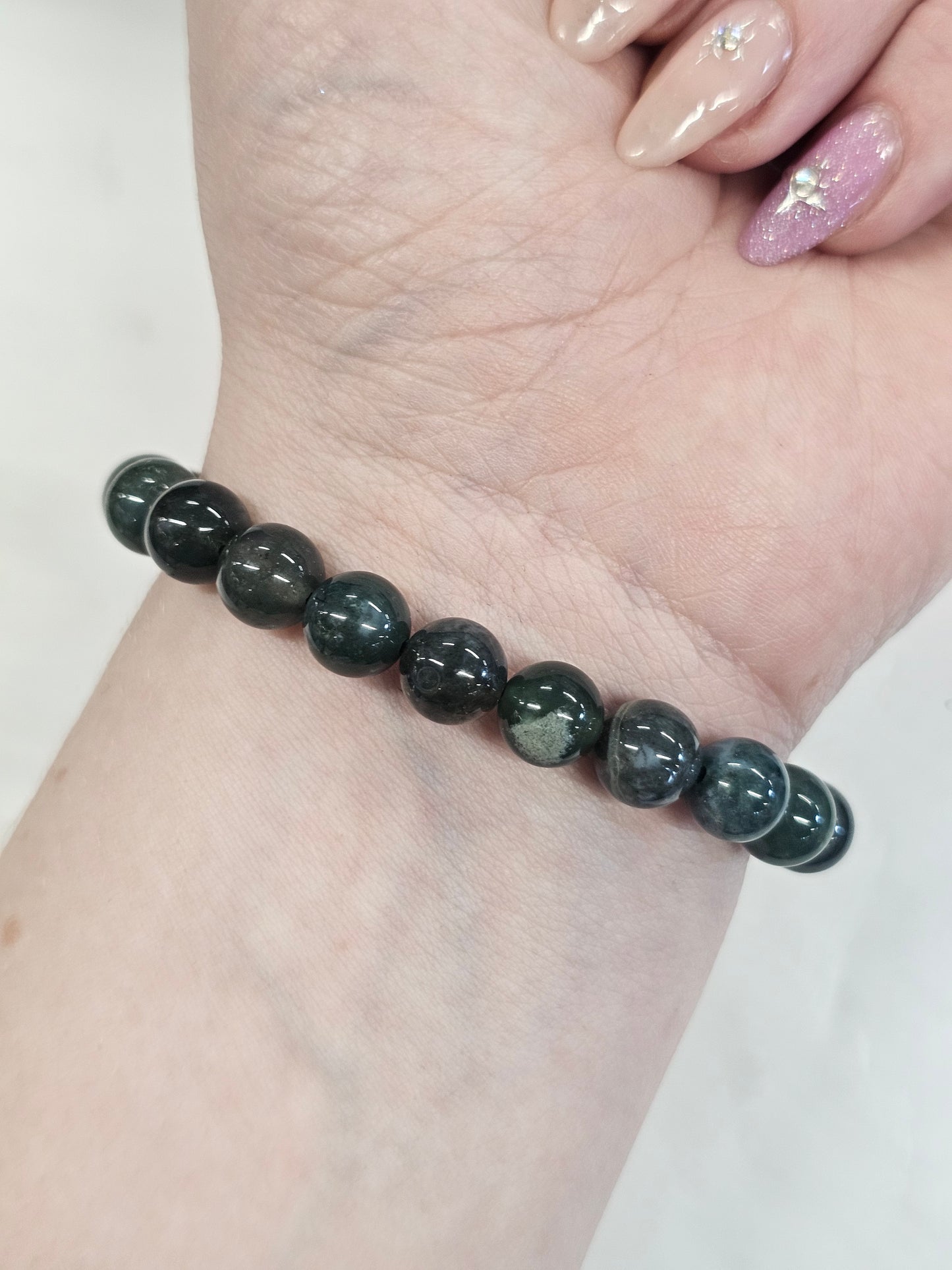 8mm Moss Agate Bead Bracelet