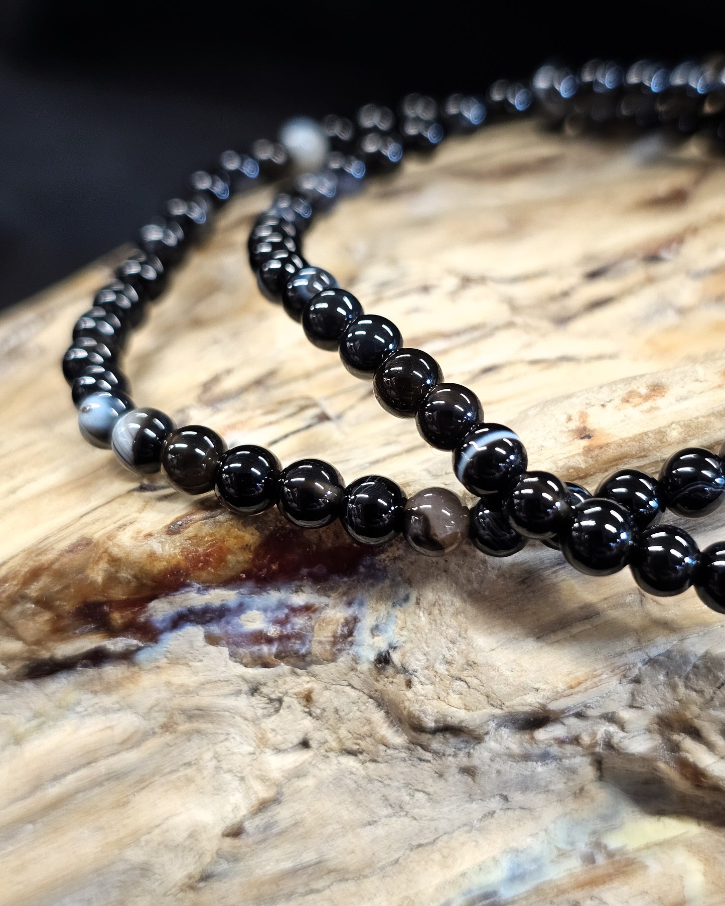 4mm Black Banded Agate Bead Bracelet