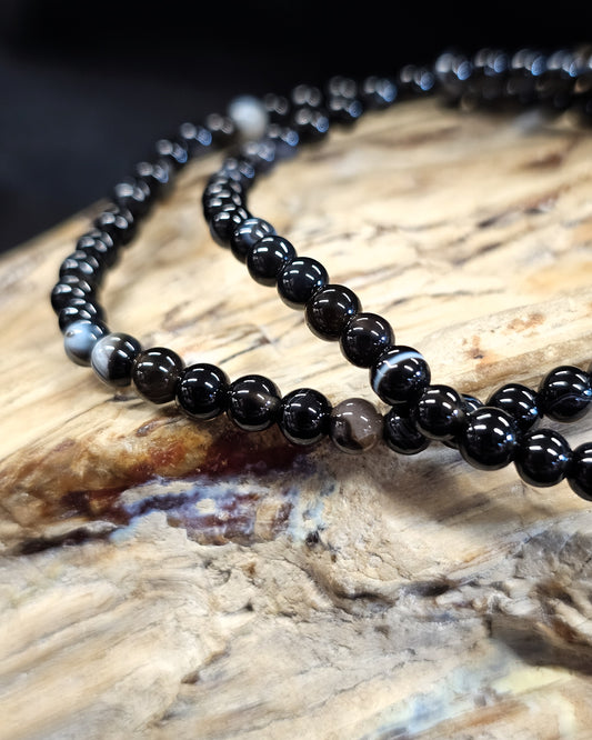4mm Black Banded Agate Bead Bracelet