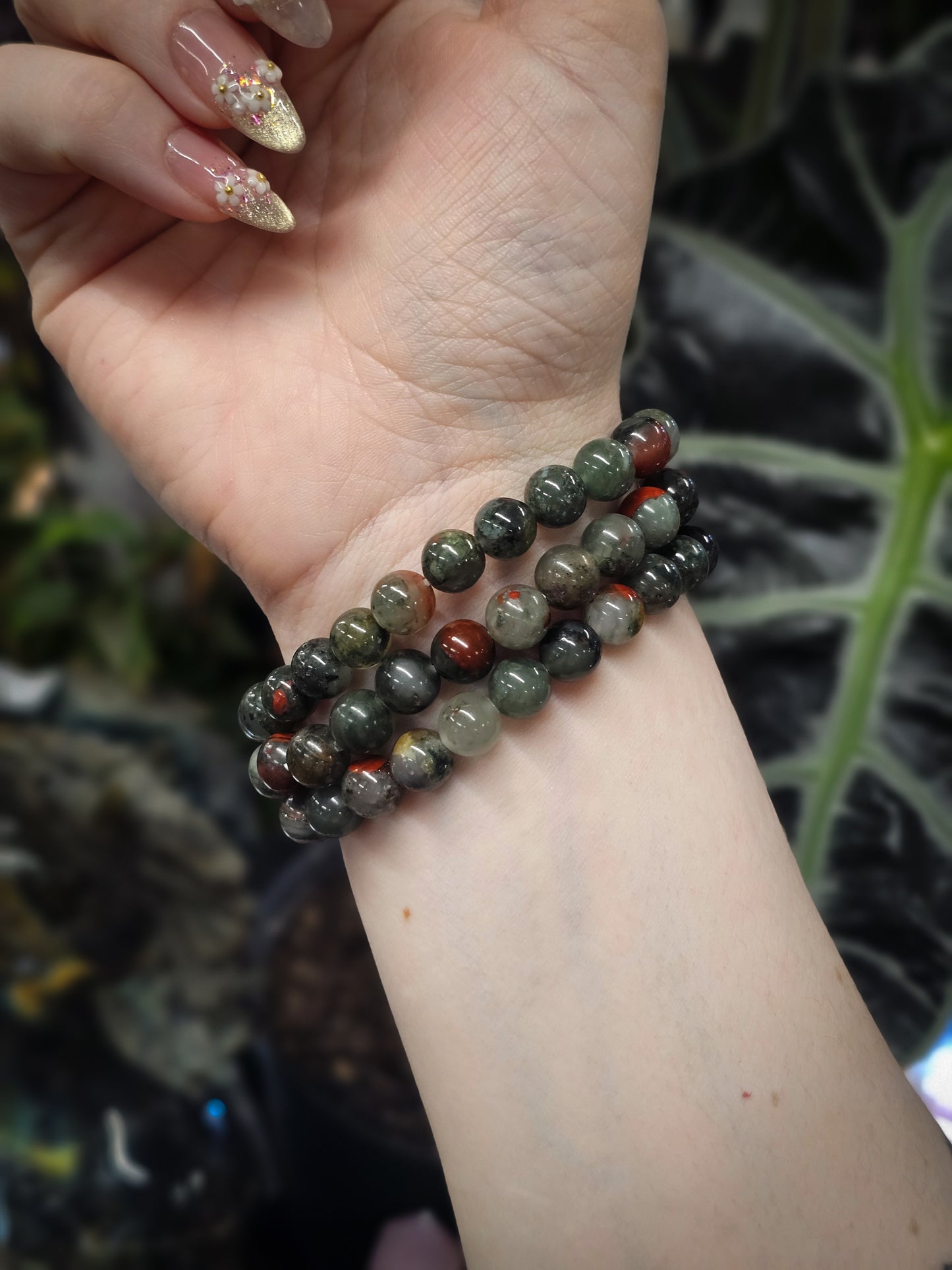 8mm Bloodstone Jasper Bead Bracelet
