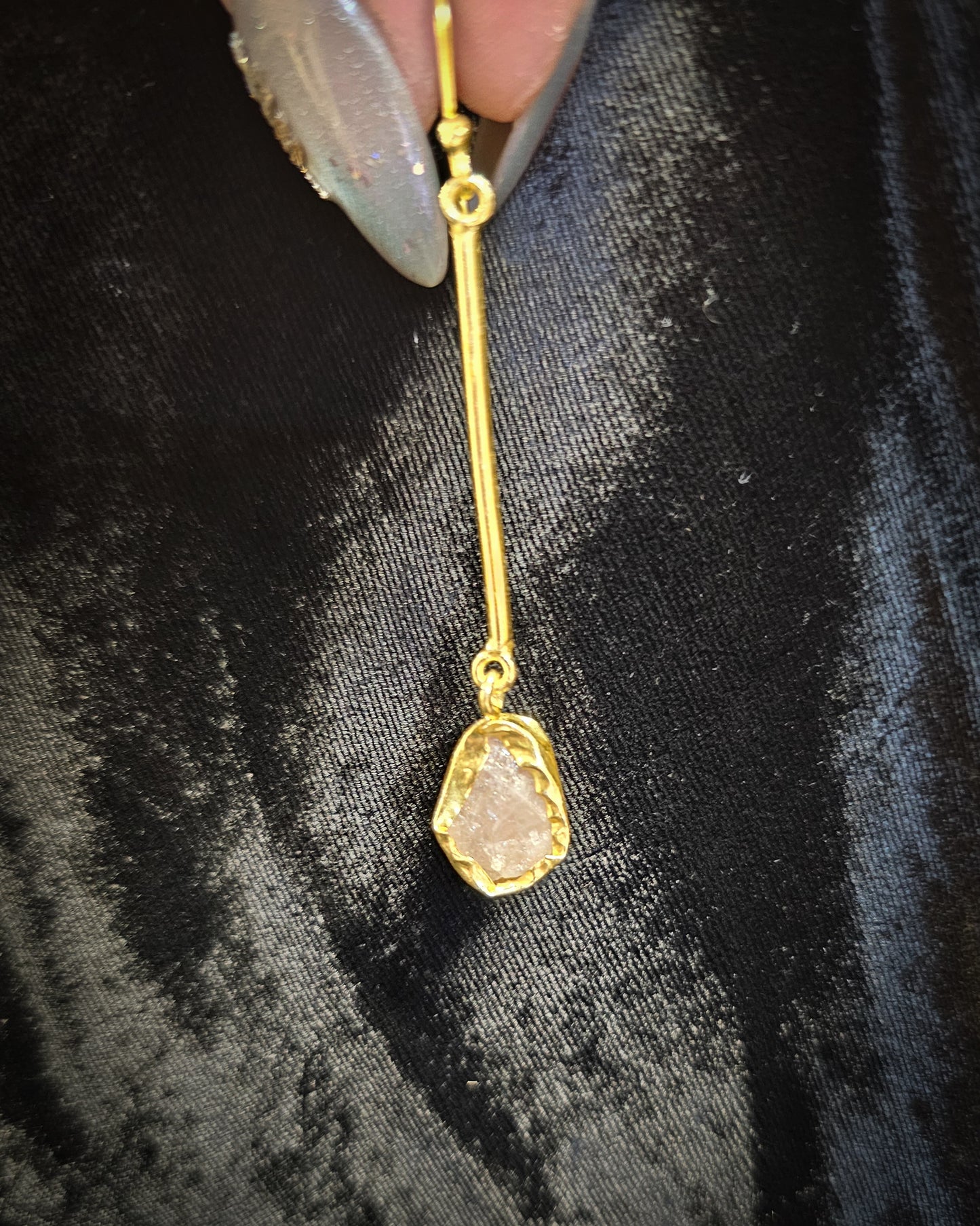 Raw Rose Quartz Long Dangle Earrings
