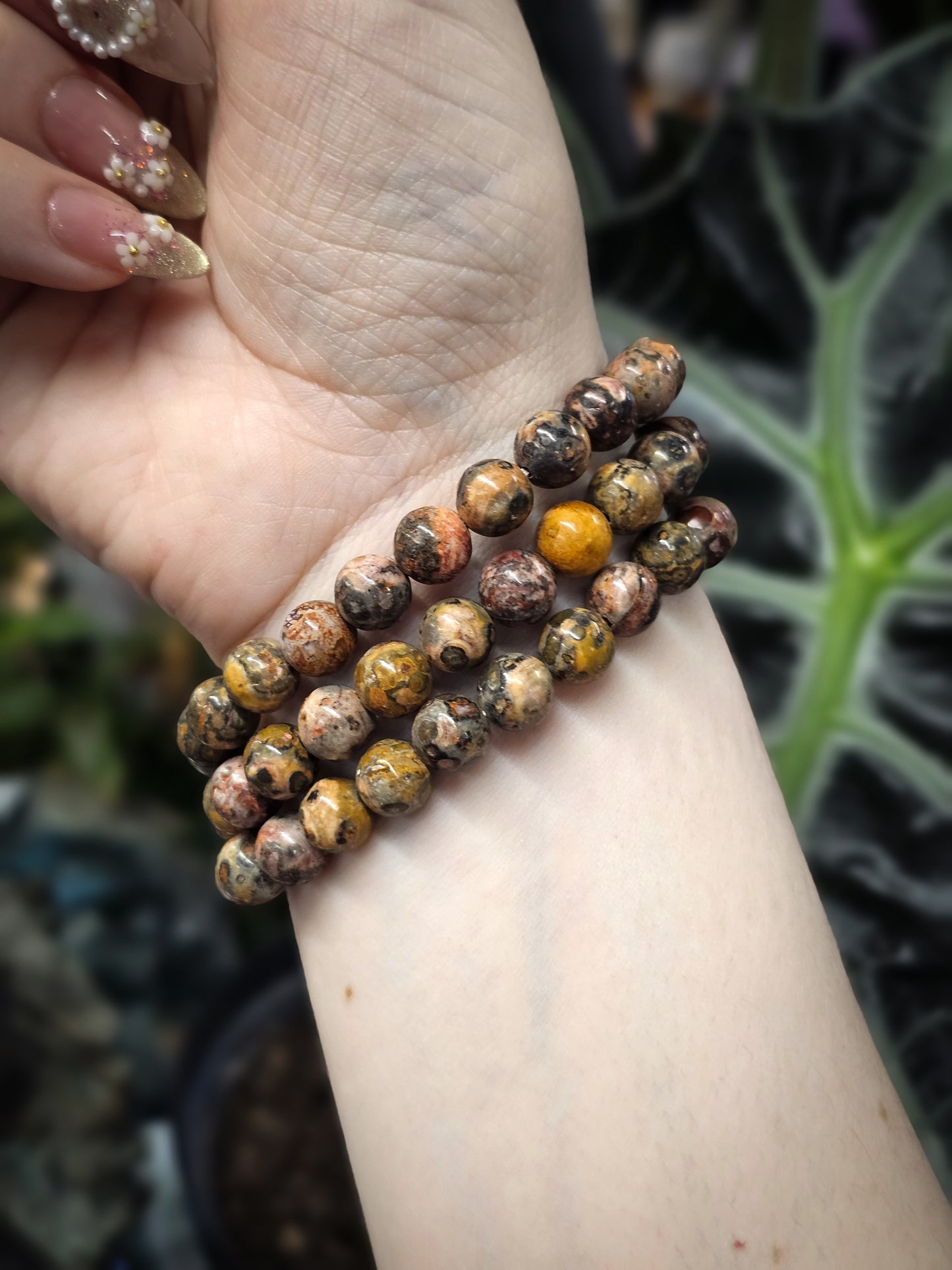 8mm Leopard Skin Jasper Bead Bracelet