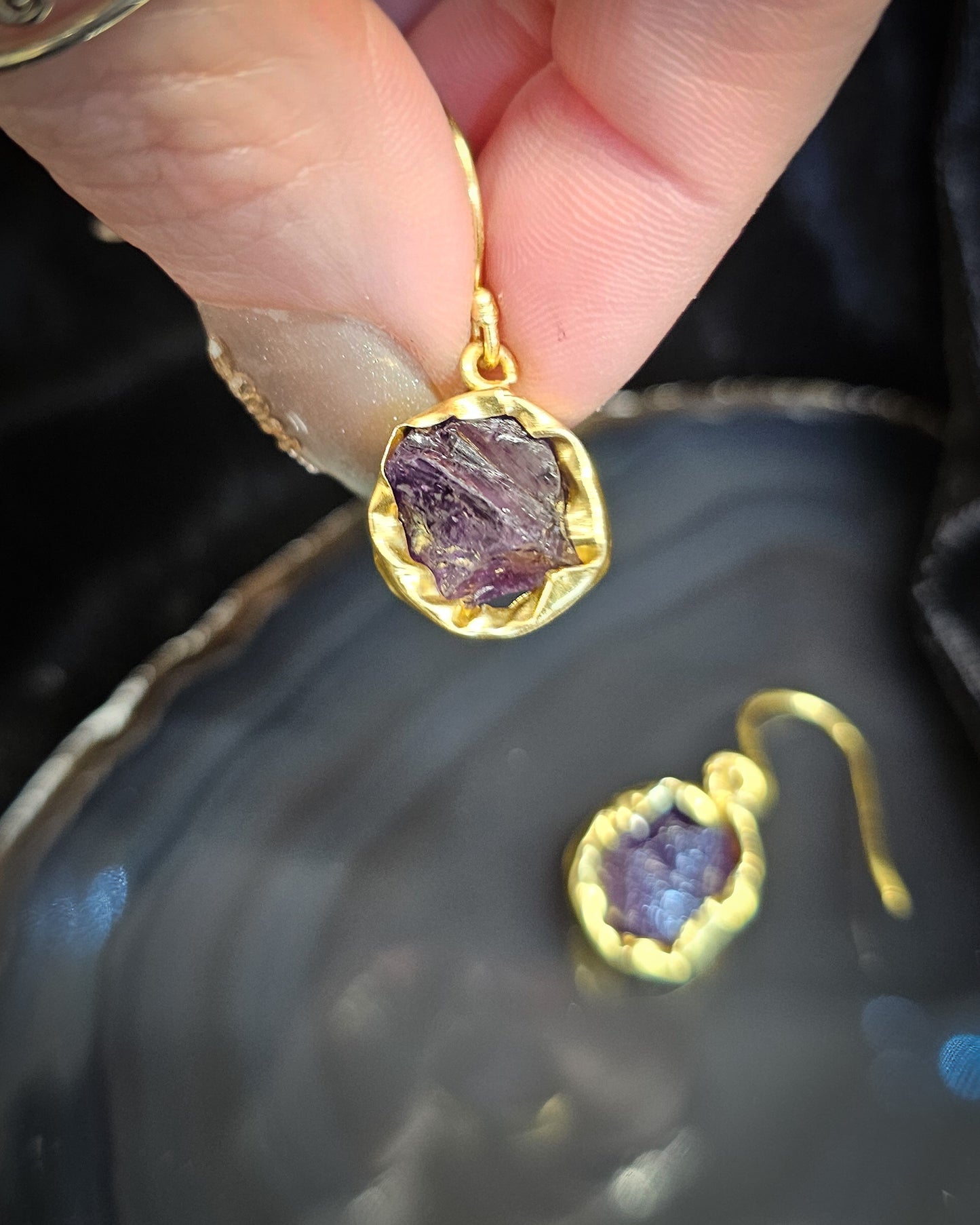 Raw Amethyst Earrings - Single Drop