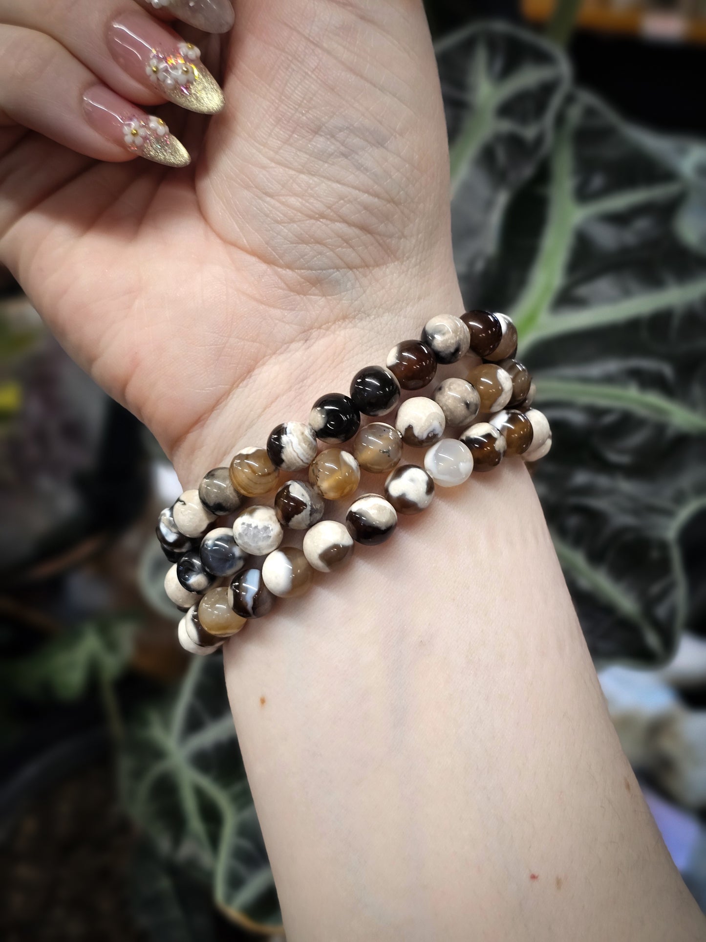 8mm Brown Orca Agate Bead Bracelet
