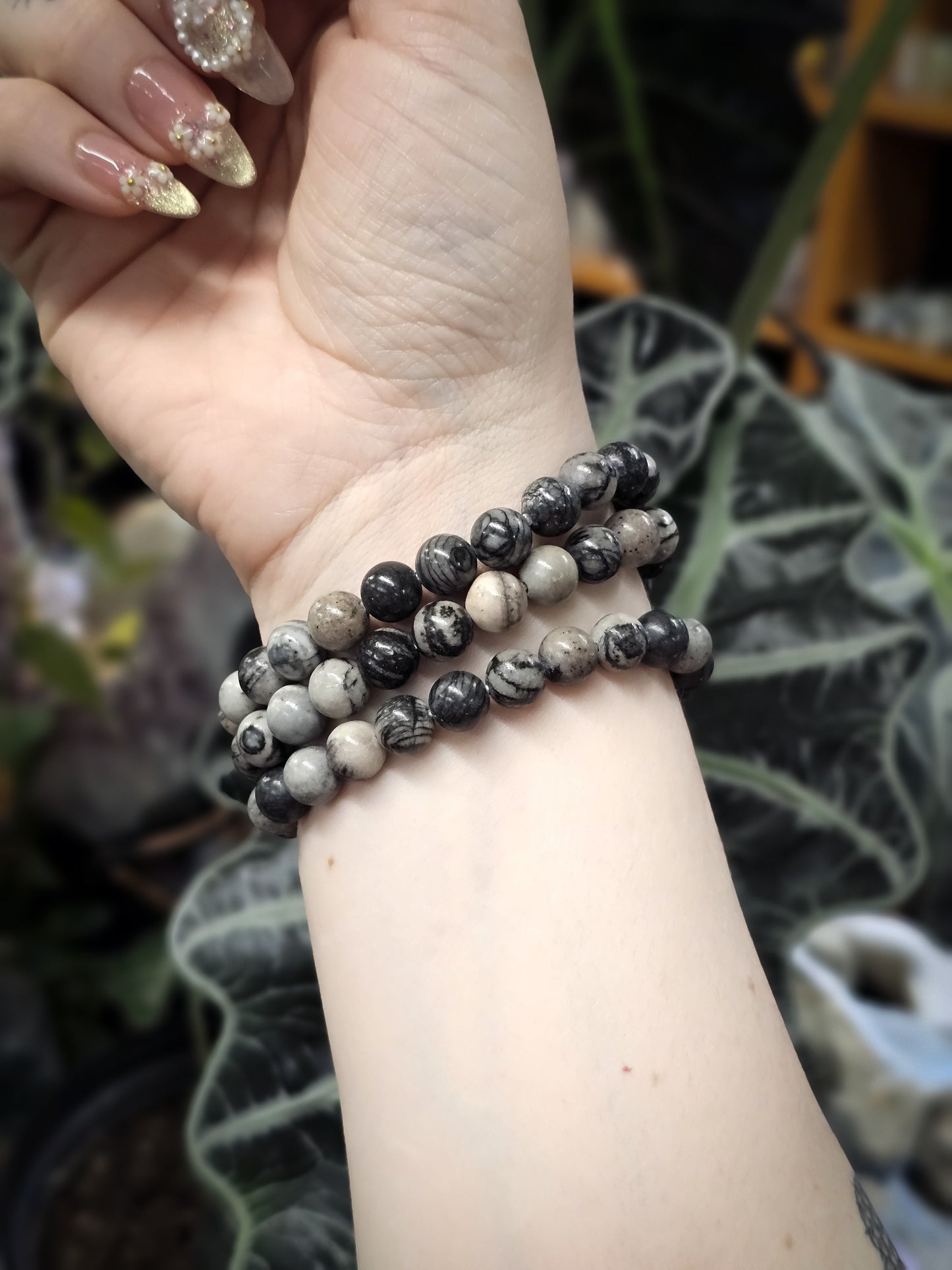 8mm Spiderweb Jasper Bead Bracelet