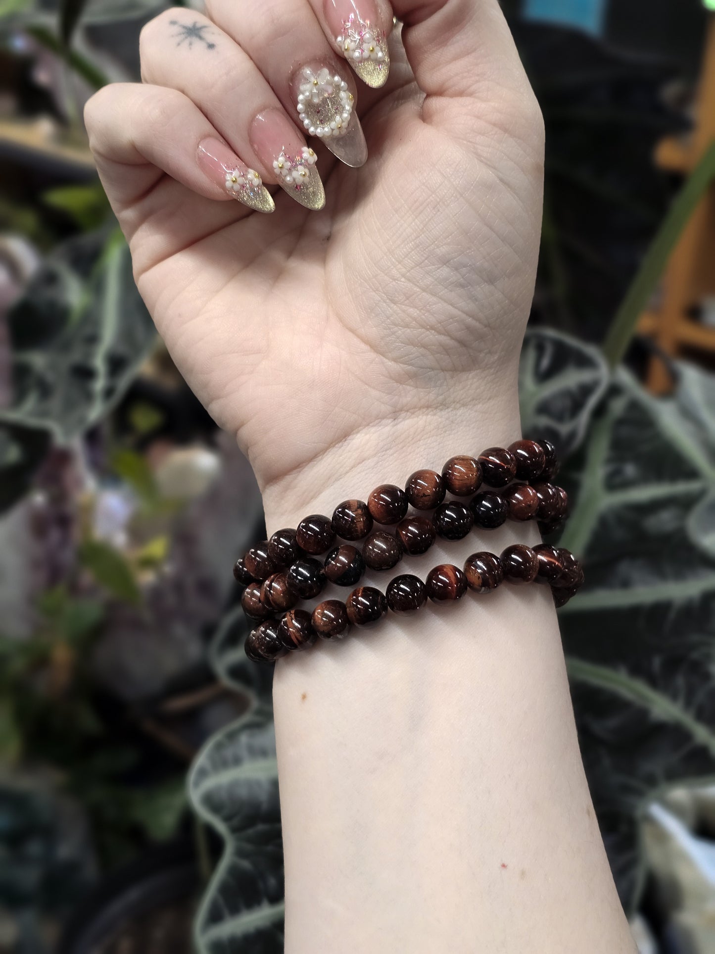 8mm Red Tiger’s Eye Bead Bracelet