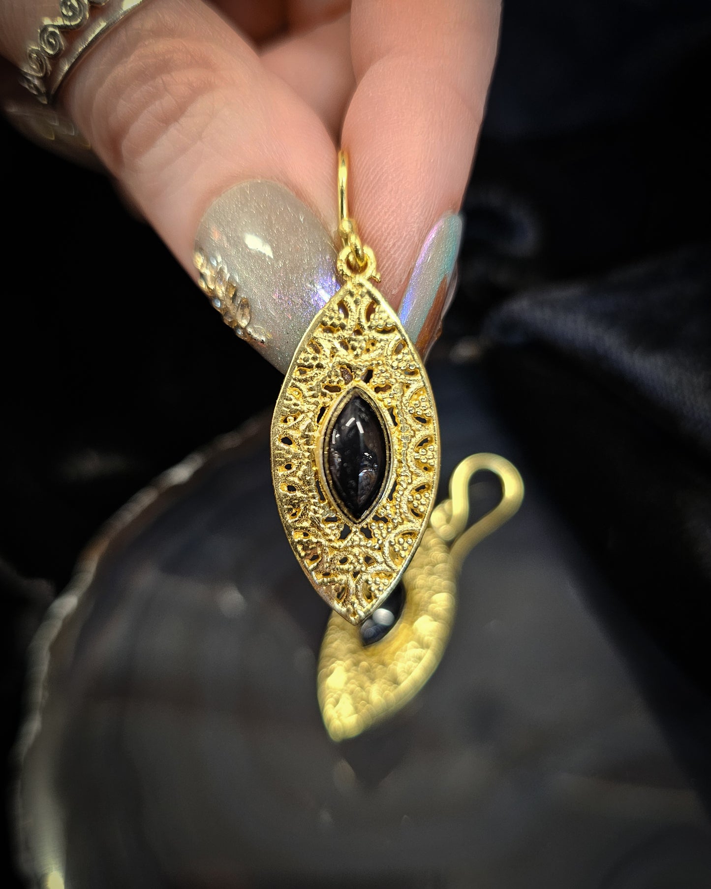 Gold Plated Obsidian Earrings