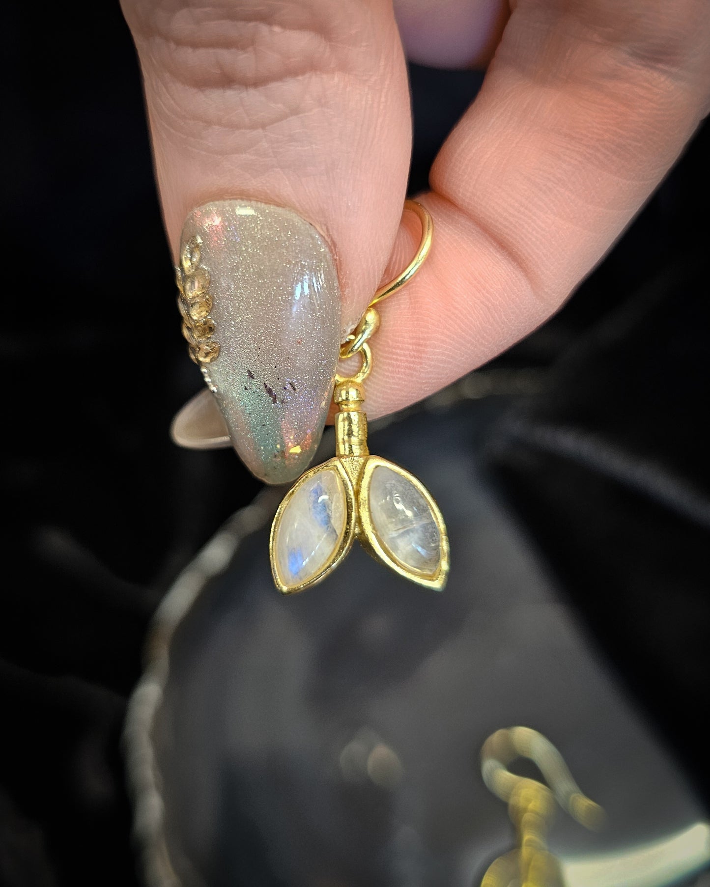 Gold Plated Moonstone Leaf Earrings