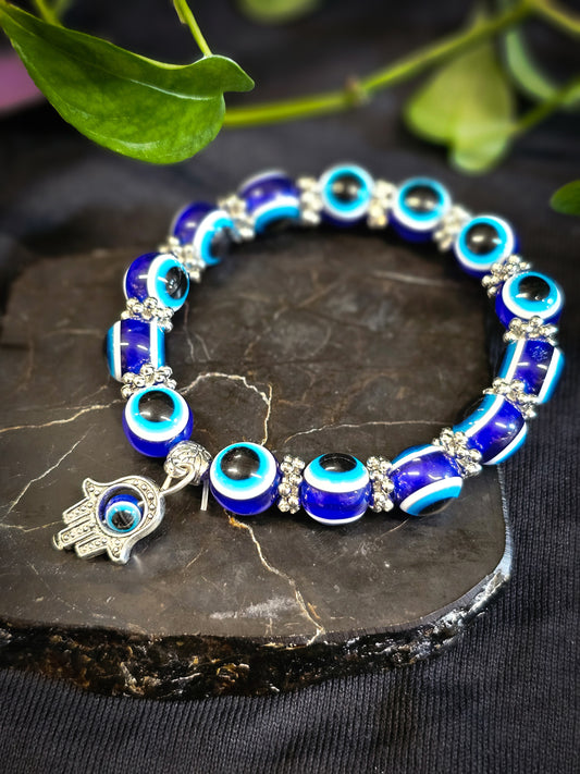 Evil Eye Round Bead Bracelet with Hamsa