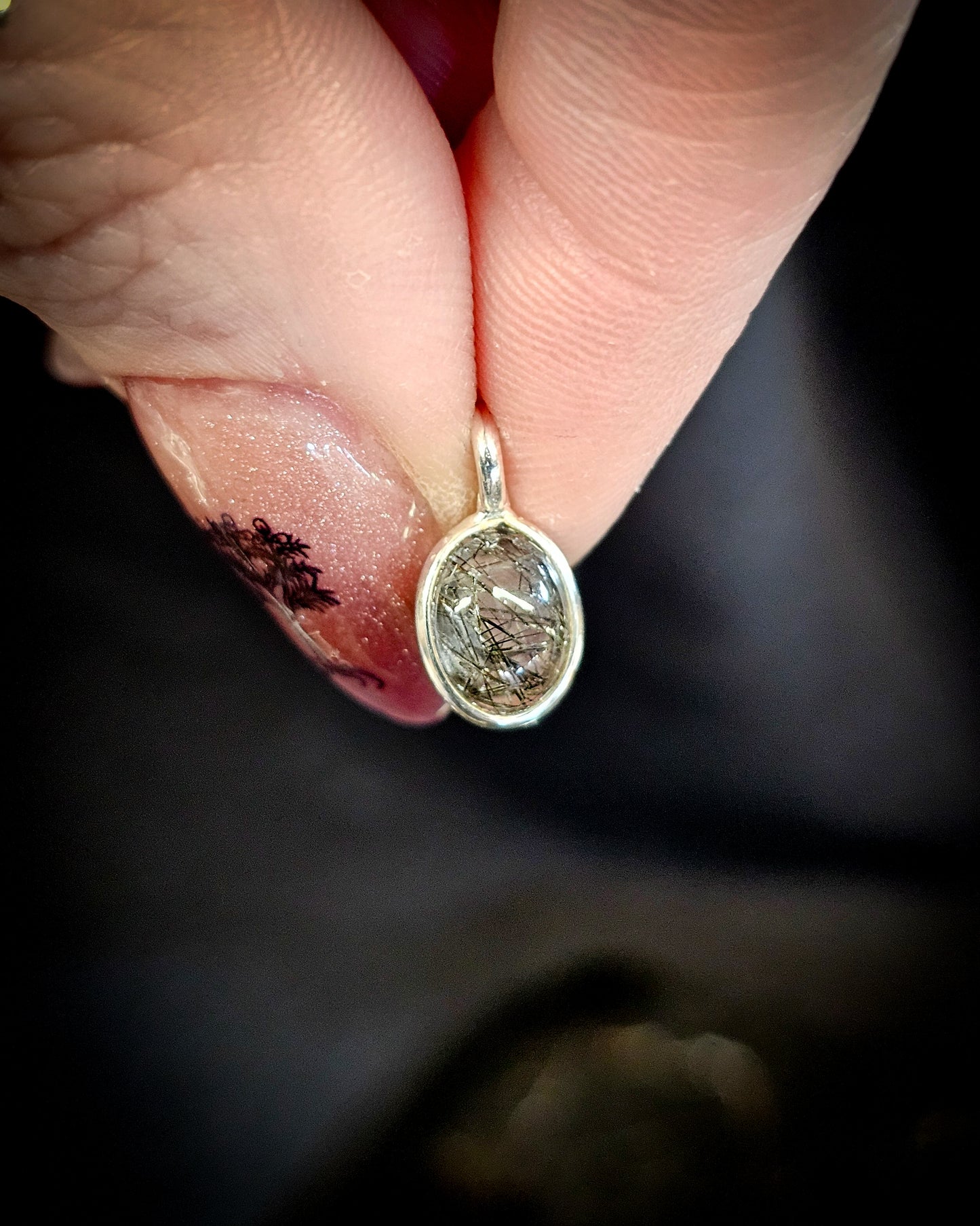 Small Tourmalinated Quartz Oval Pendant