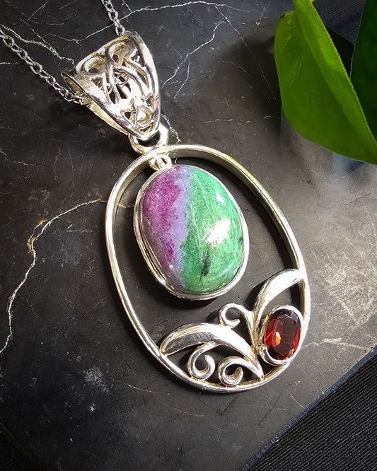 Ruby in Zoisite & Garnet Pendant