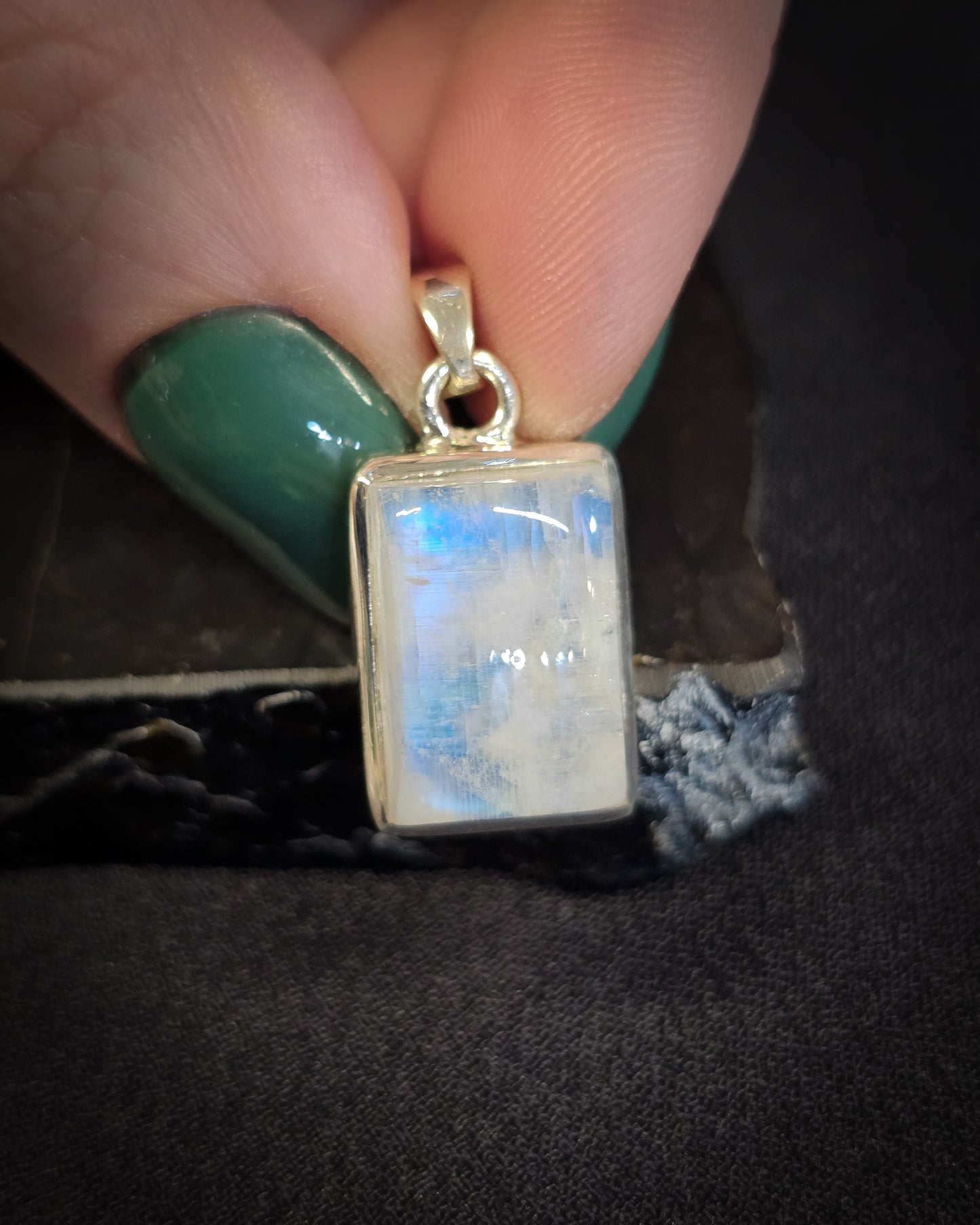 Small Rectangle Rainbow Moonstone Pendant