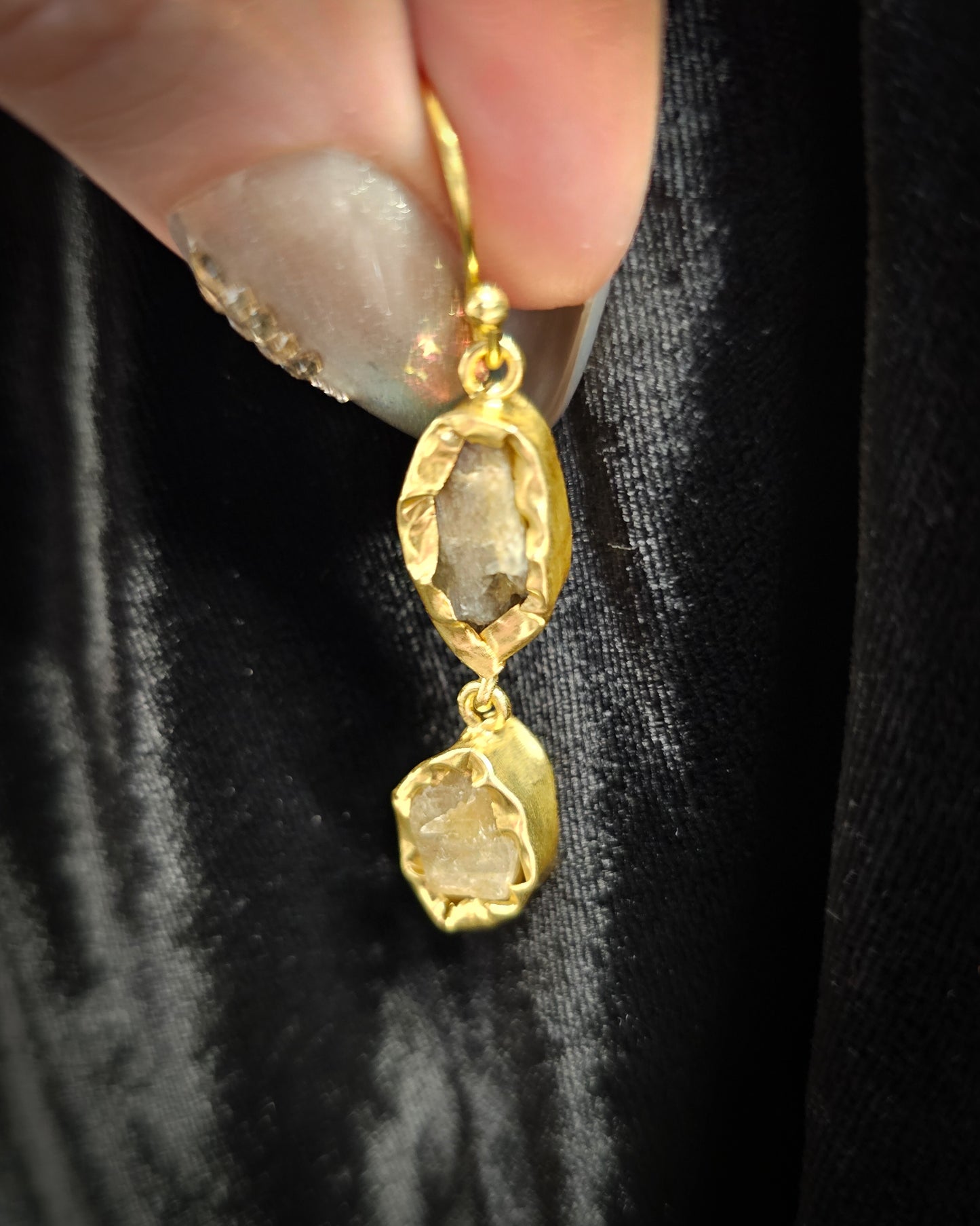Raw Labradorite Earrings - Double Drop