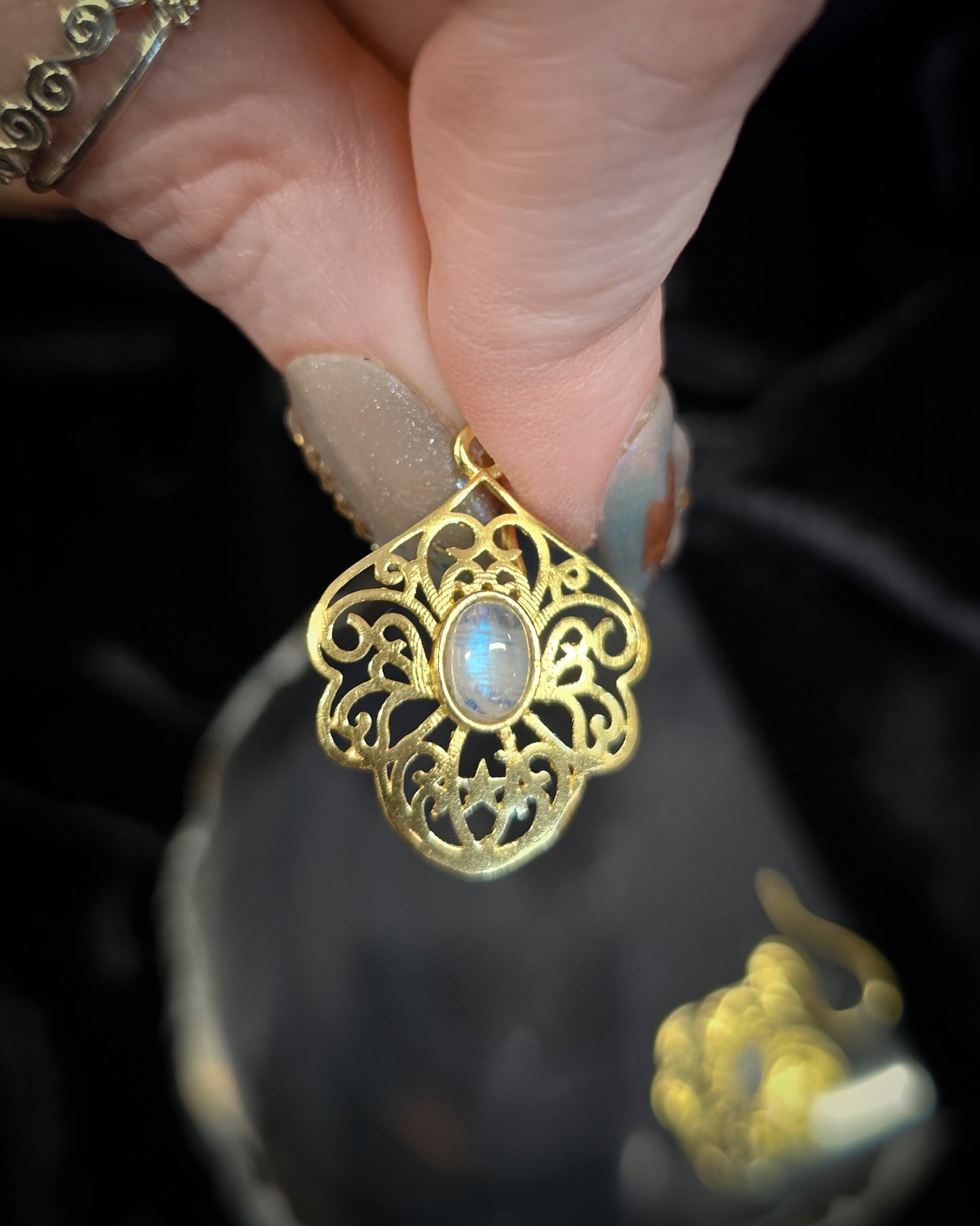 Gold Plated Moonstone Filigree Earrings