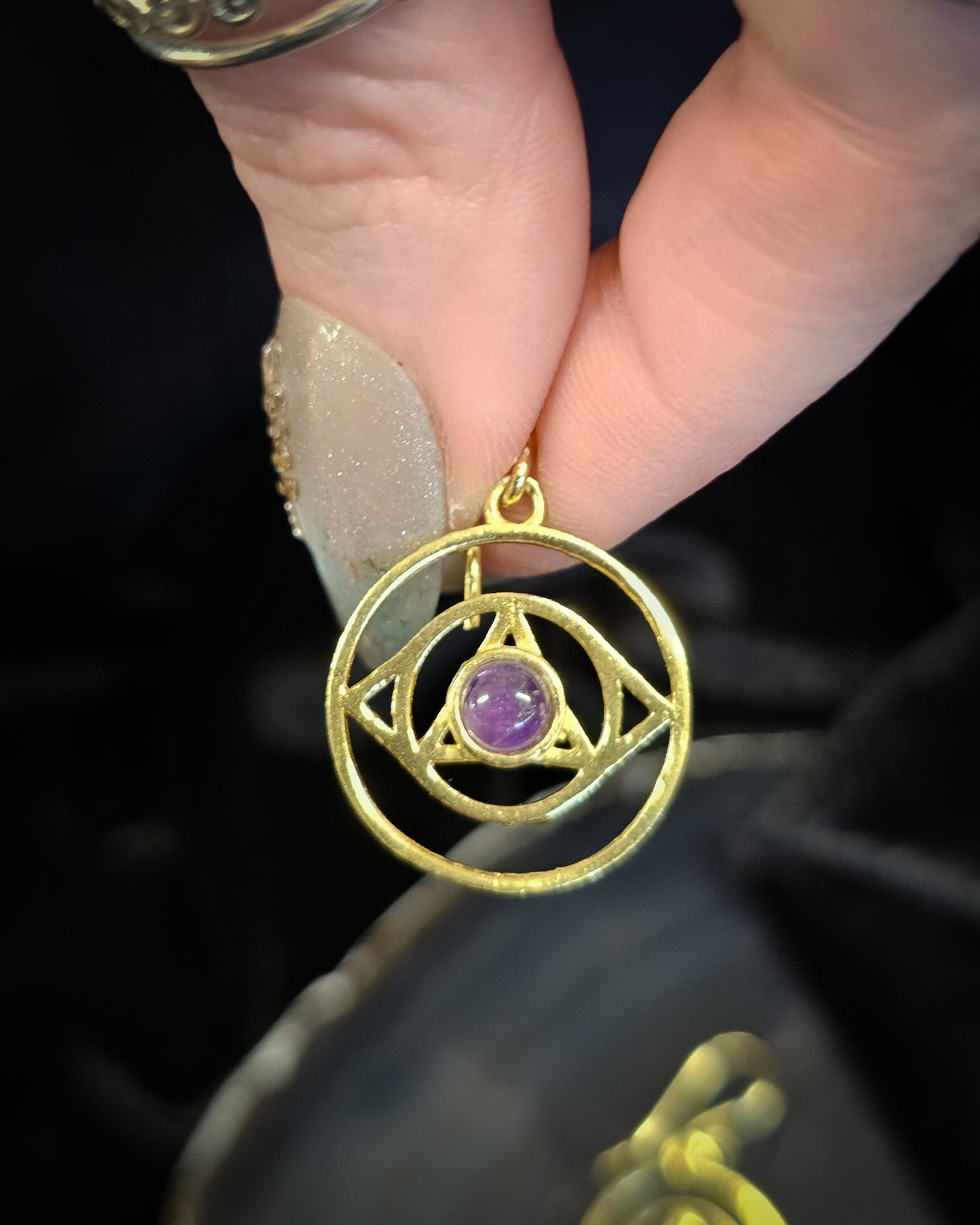 Gold Plated Amethyst Third Eye Chakra Earrings