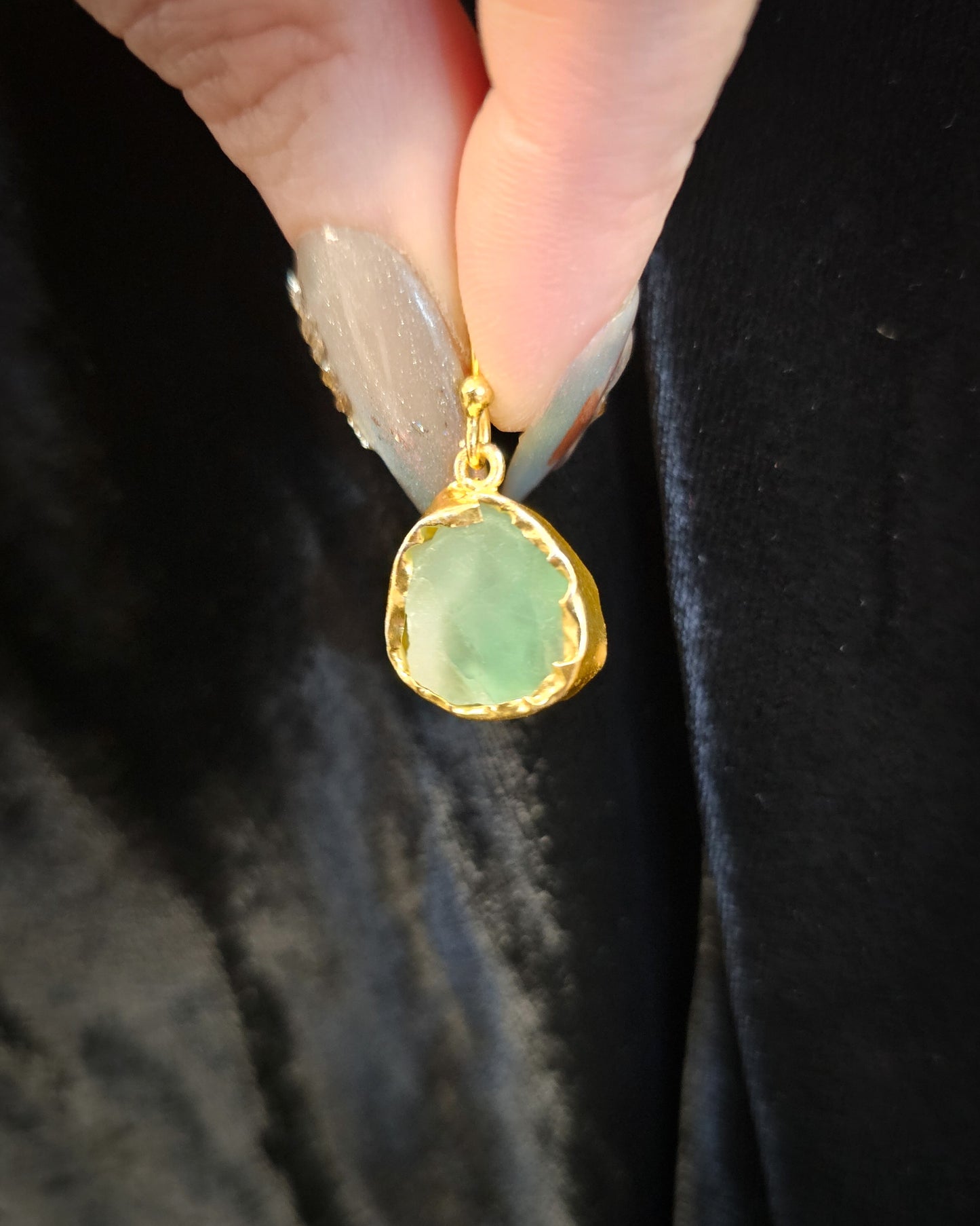 Raw Prehnite Earrings - Single Drop