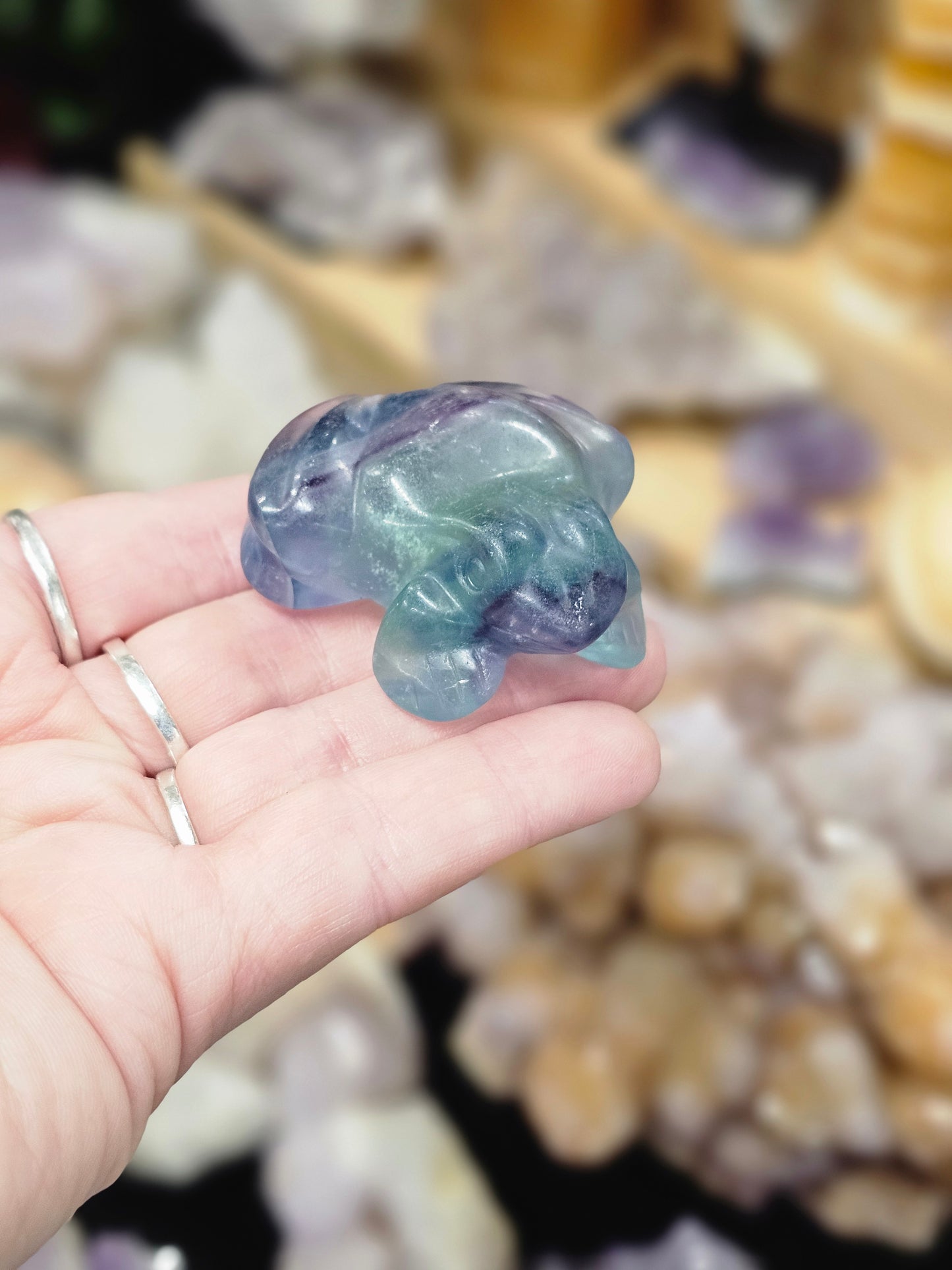Rainbow Fluorite Frog Carving #1