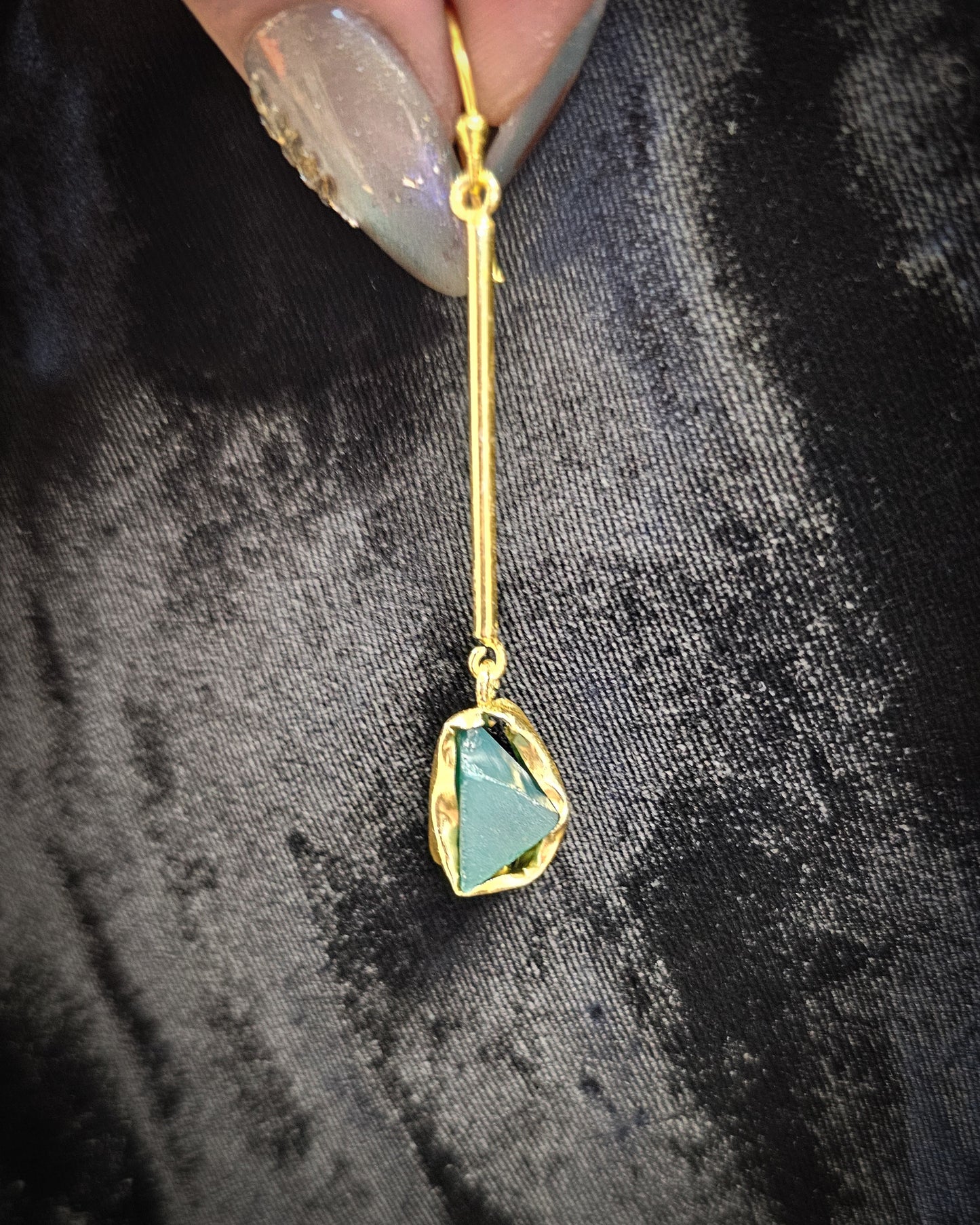 Raw Green Onyx Long Dangle Earrings