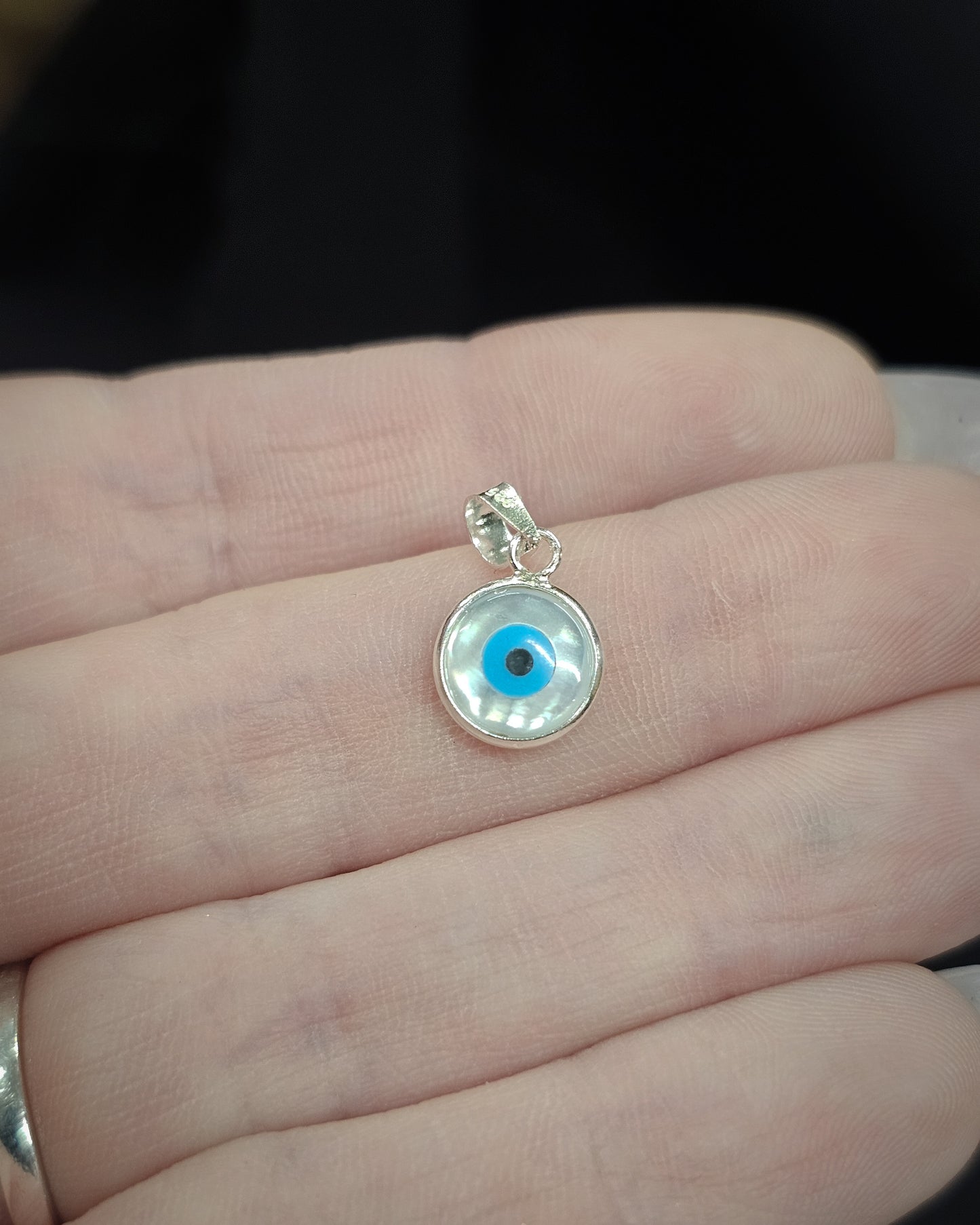 Small Round Mother of Pearl Evil Eye Pendant