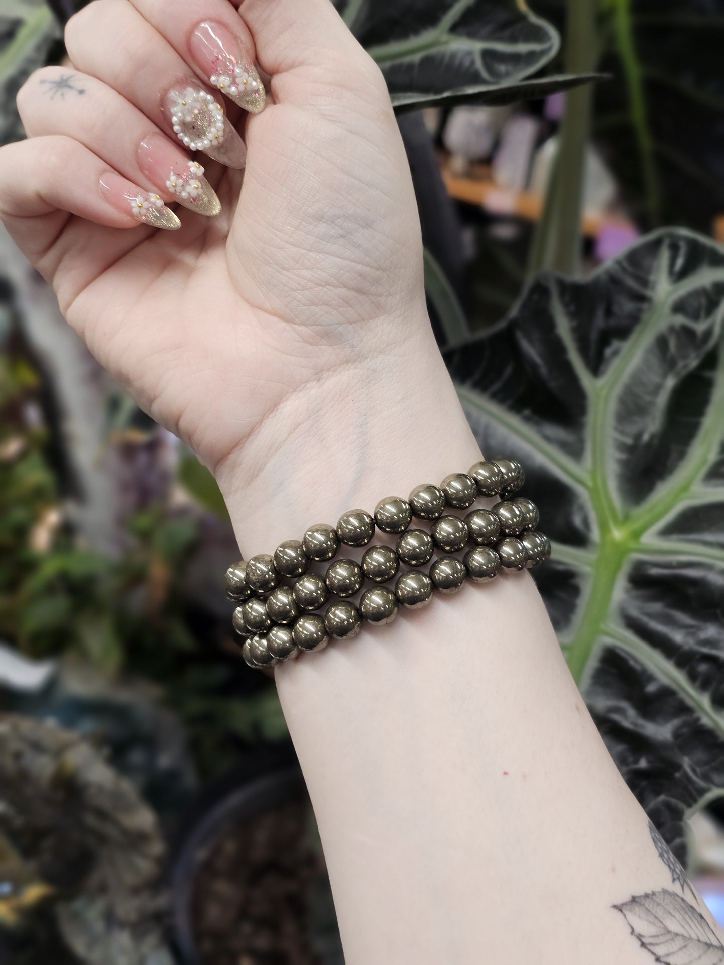 8mm Pyrite Bead Bracelet