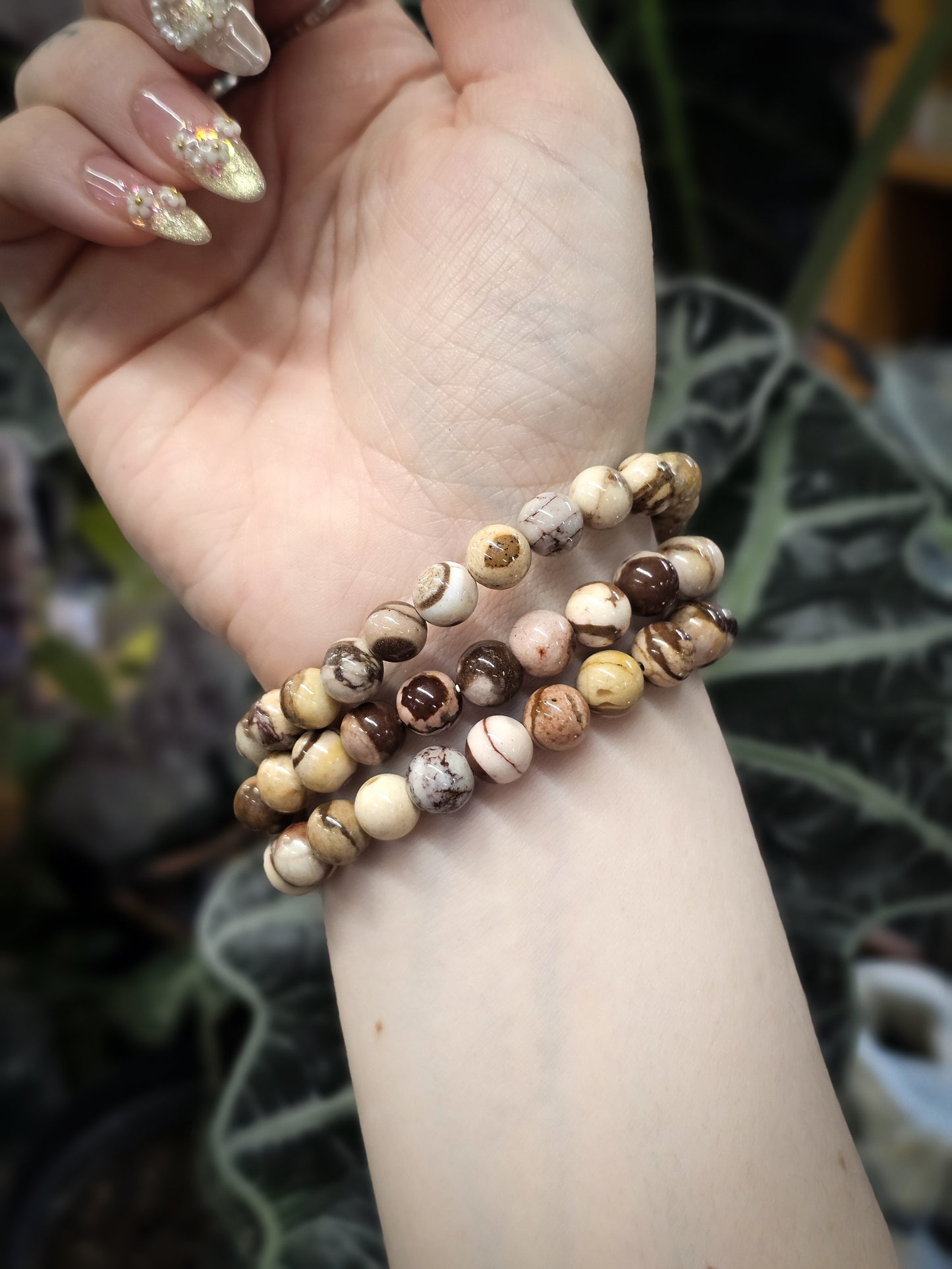 8mm Brown Zebra Jasper Bead Bracelet