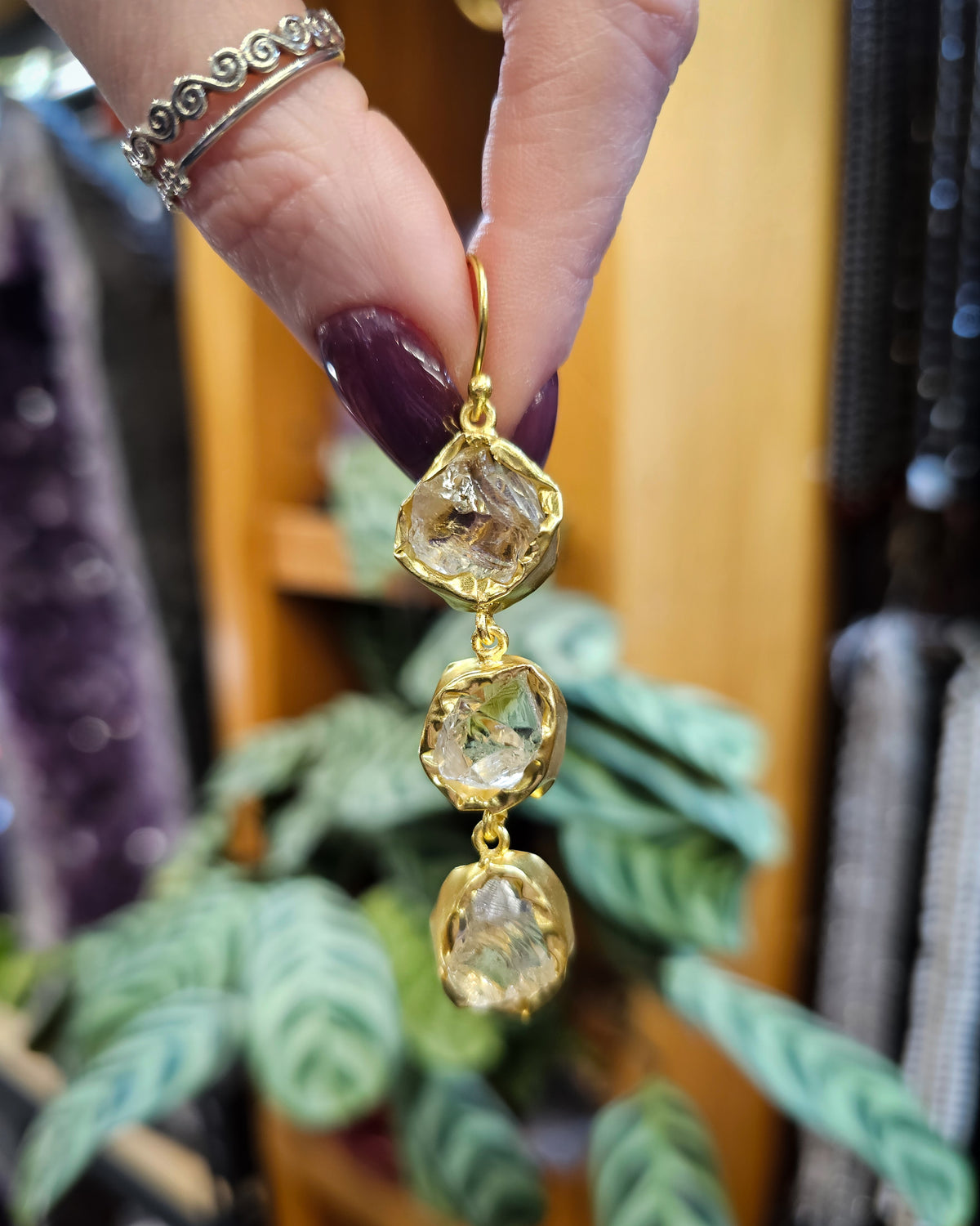 Raw Clear Quartz Earrings - Triple Drop