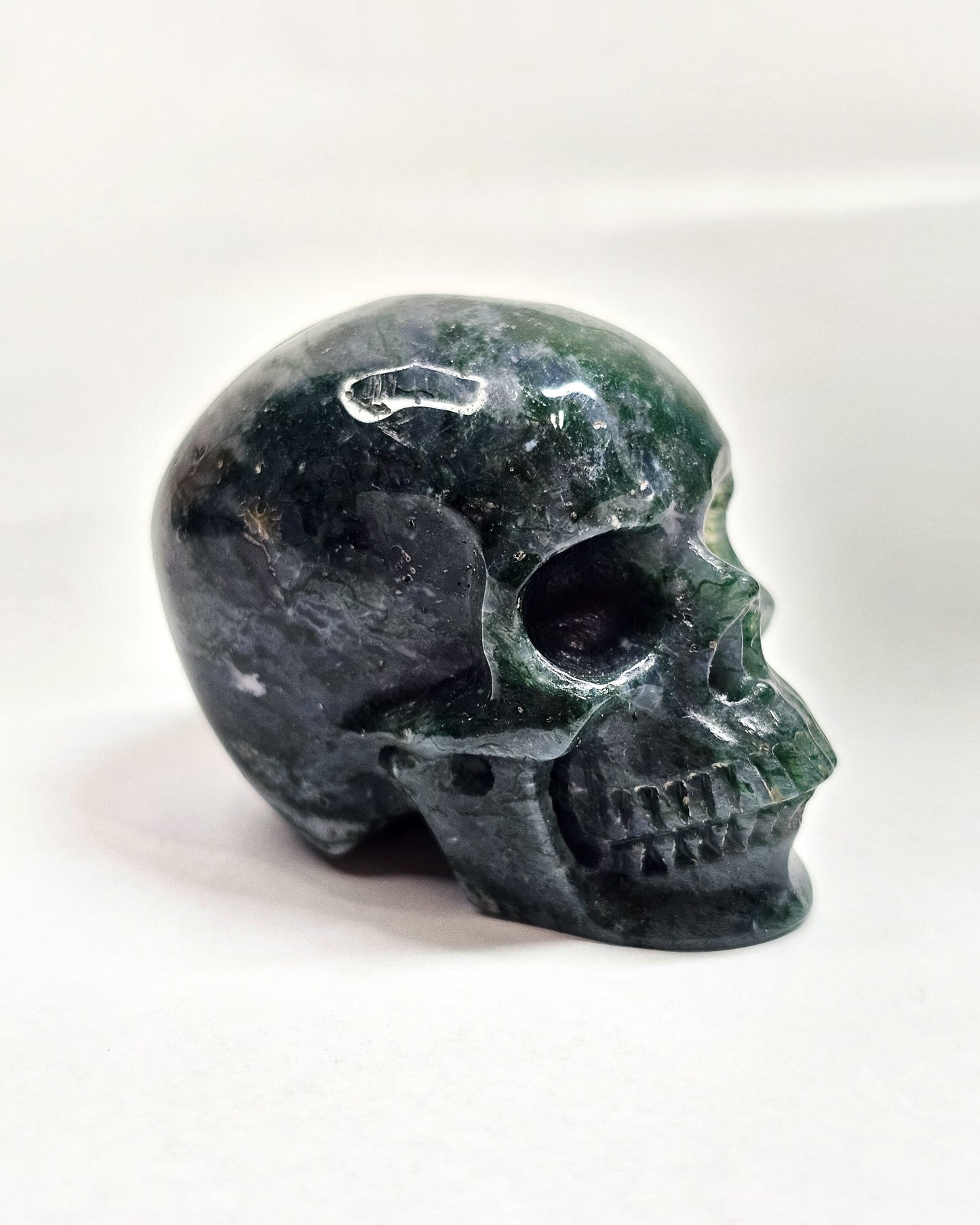 Moss Agate Small Skull