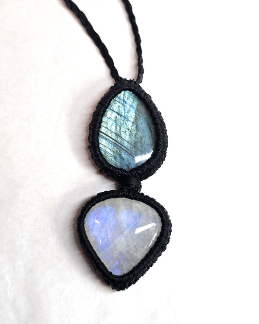 Labradorite & Moonstone Macrame Pendant