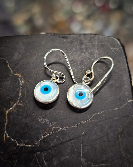 Round Mother of Pearl Evil Eye Earrings