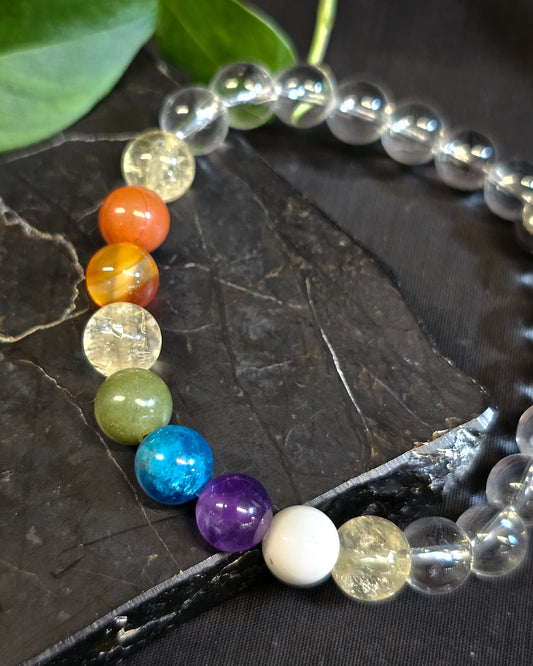 8mm Clear Quartz 7 Chakra Bead Bracelet