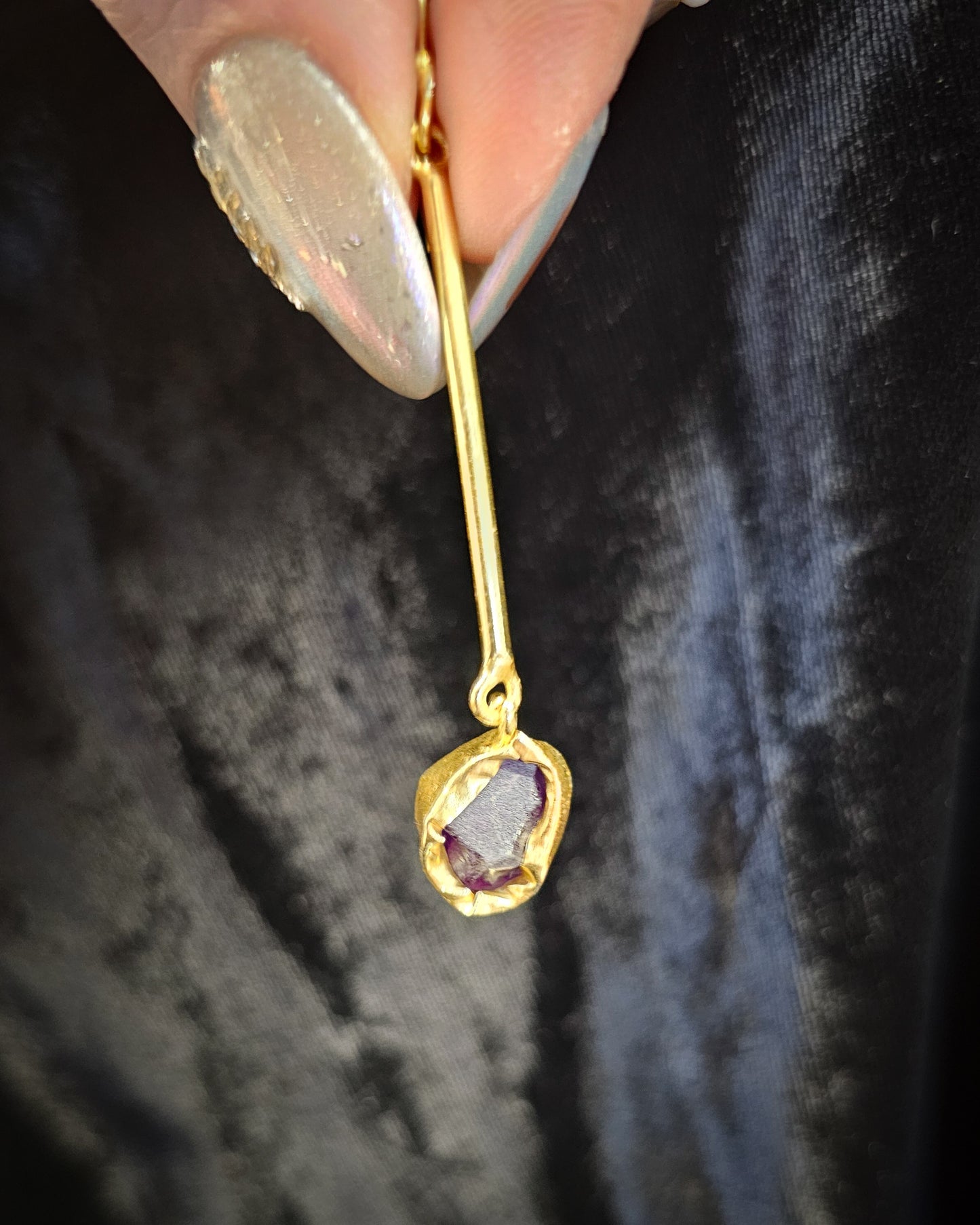 Raw Amethyst Long Dangle Earrings