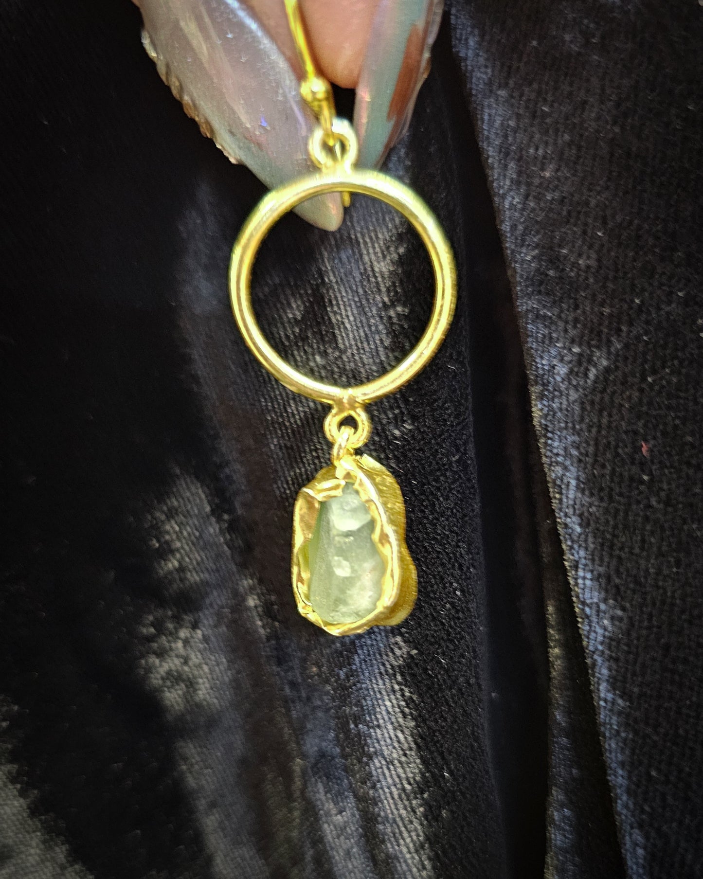Raw Prehnite Dangle Earring