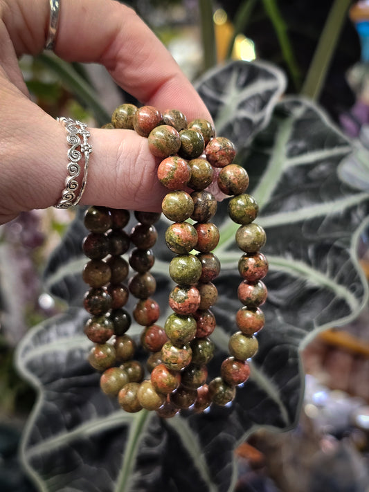 8mm Unakite Bead Bracelet