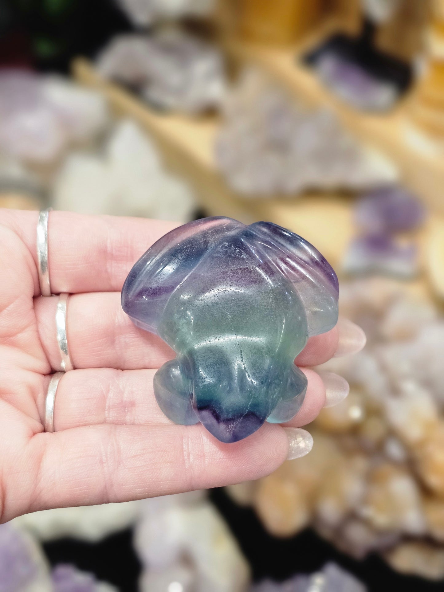 Rainbow Fluorite Frog Carving #1