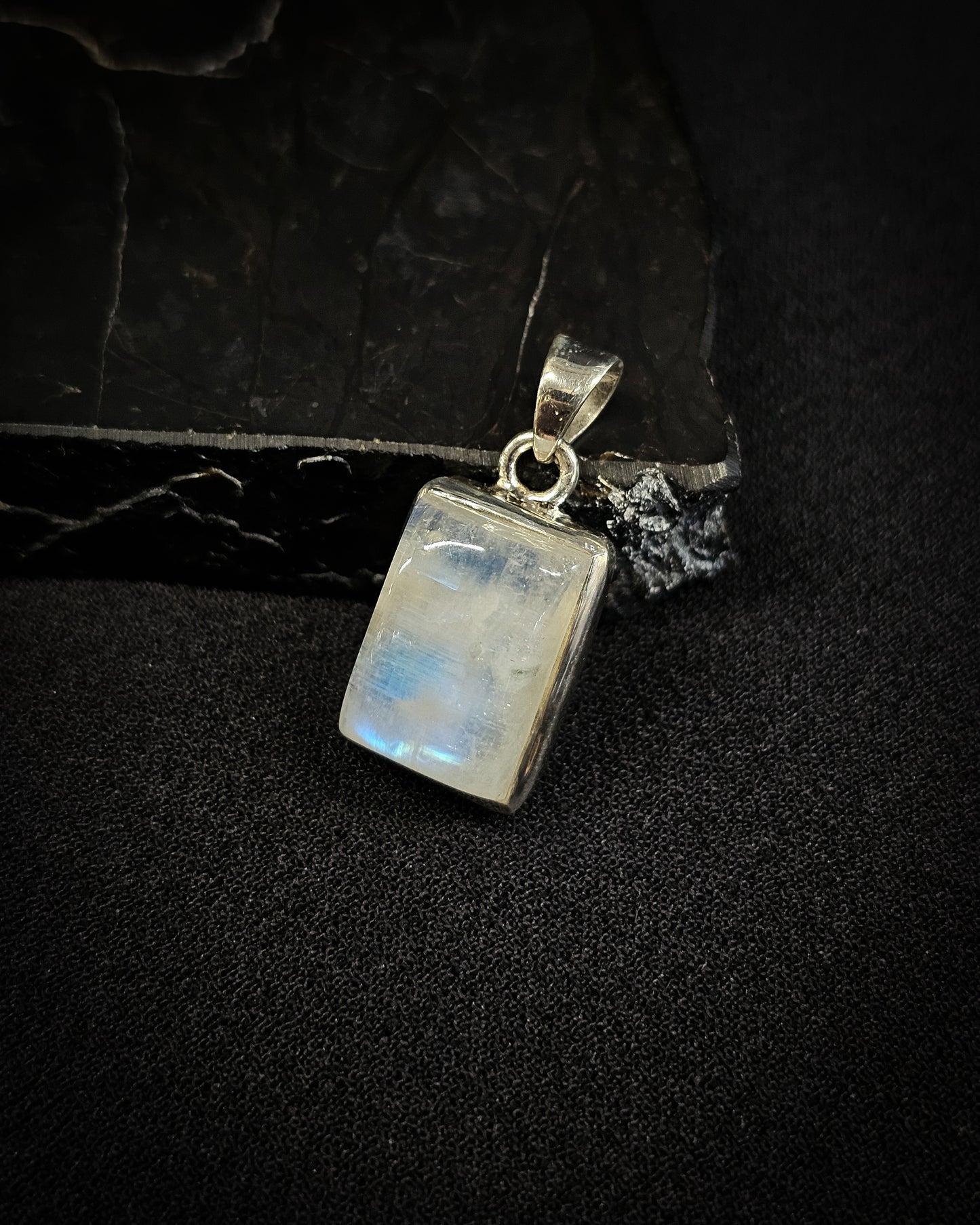 Small Rectangle Rainbow Moonstone Pendant