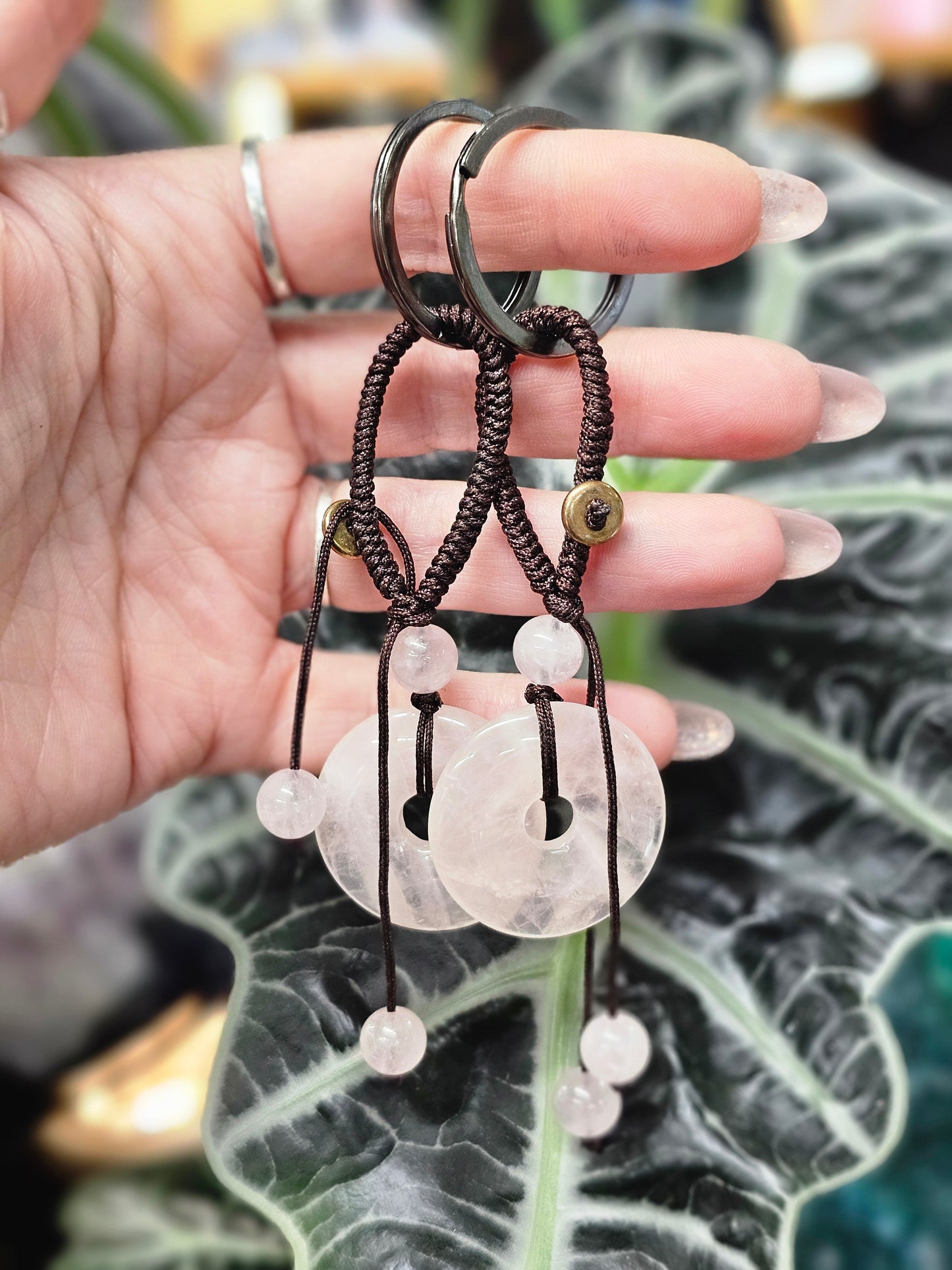 Rose Quartz Pi Stone Keyring