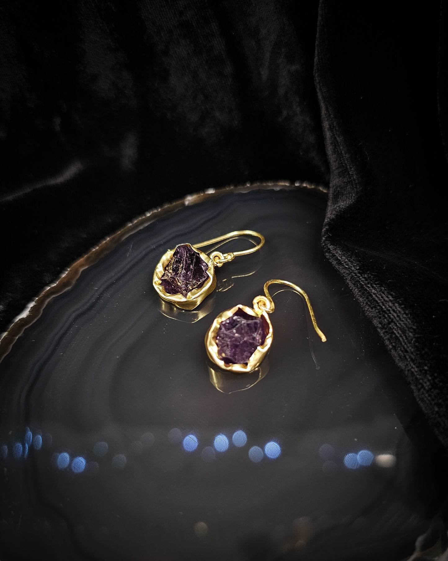 Raw Amethyst Earrings - Single Drop