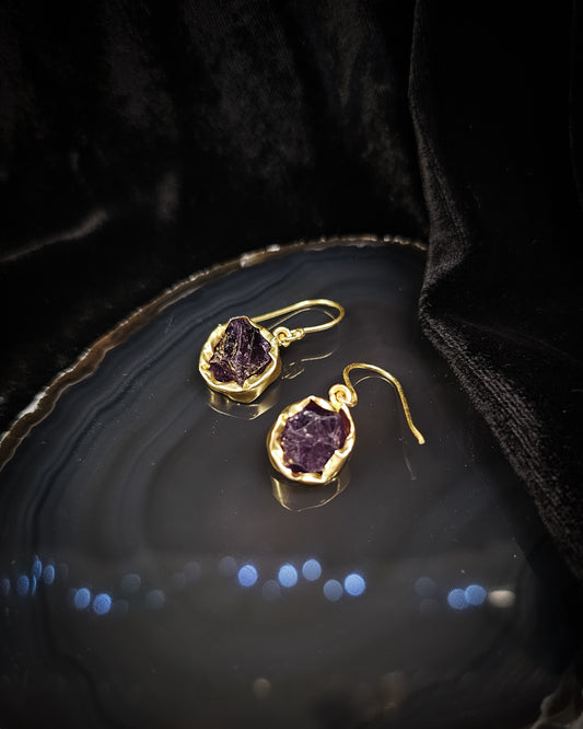 Raw Amethyst Earrings - Single Drop
