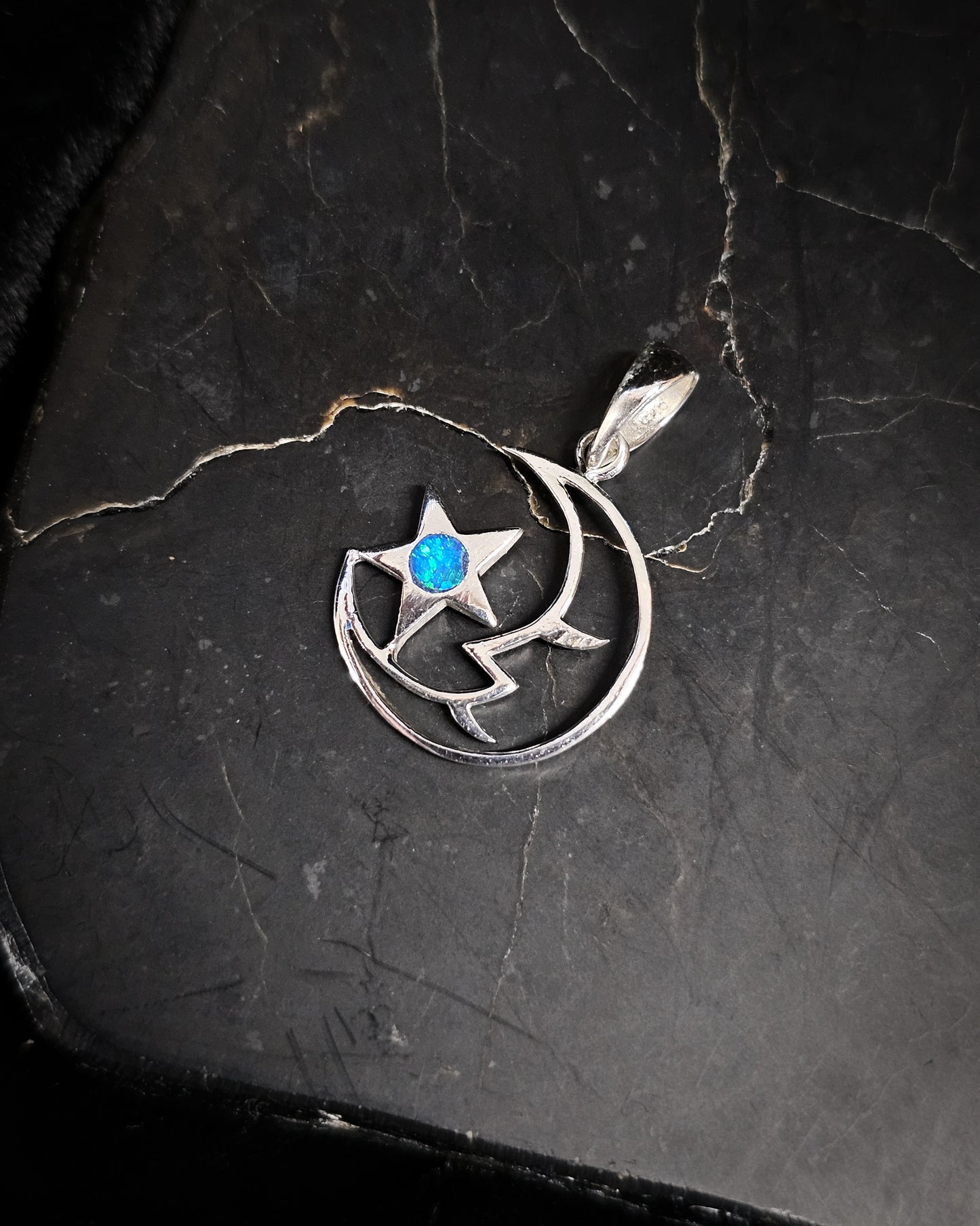 Blue Lab Opal Moon Pendant
