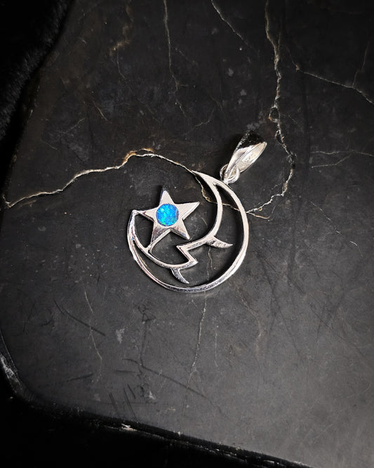 Blue Lab Opal Moon Pendant