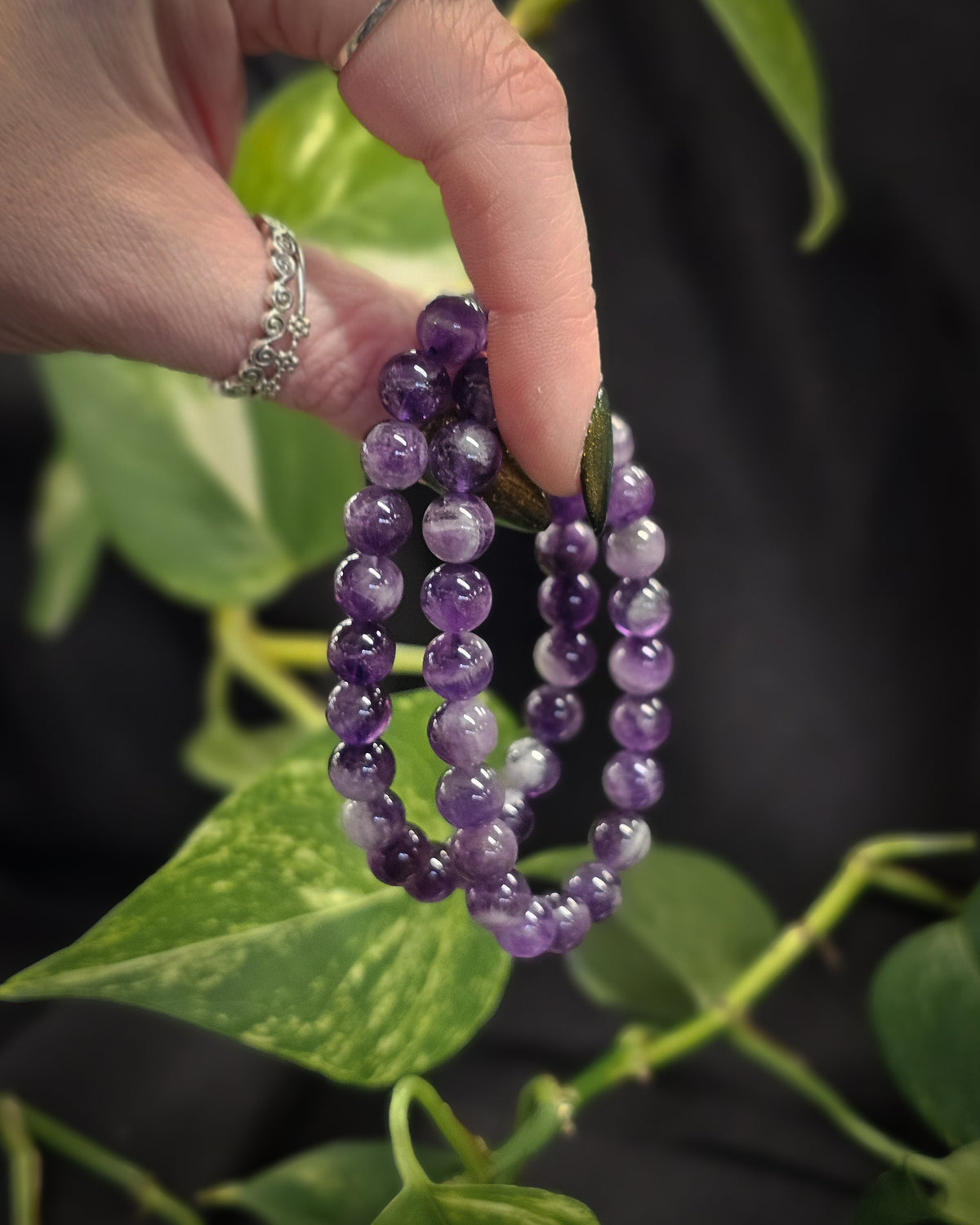 8mm Chevron Amethyst Bead Bracelet