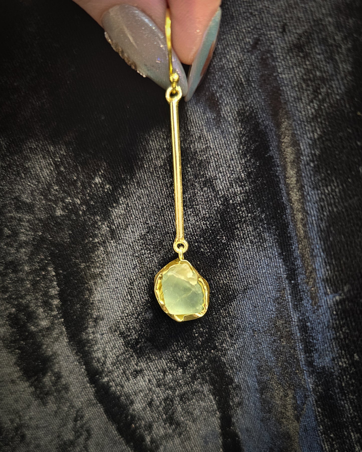 Raw Prehnite Long Dangle Earrings