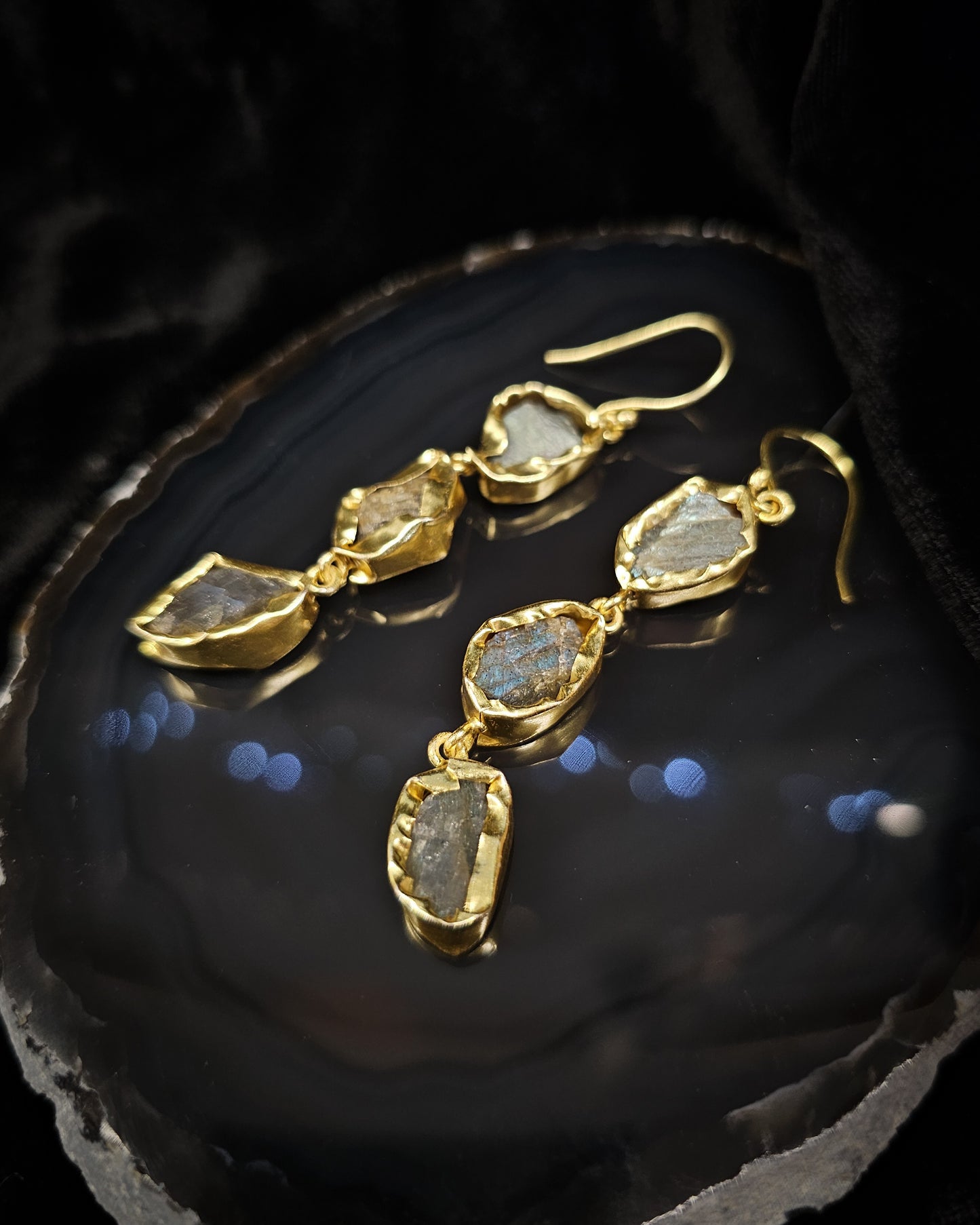 Raw Labradorite Earrings - Triple Drop
