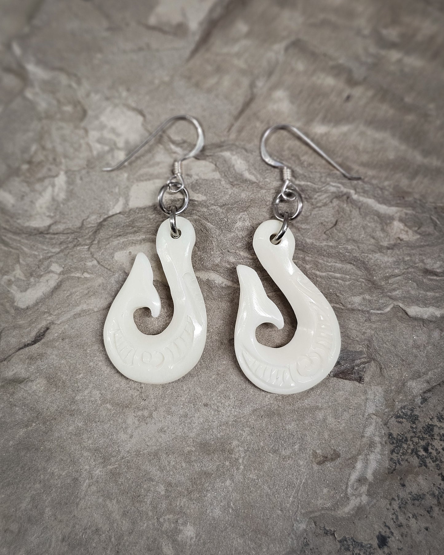 Hei Matau Bone Carving Earrings