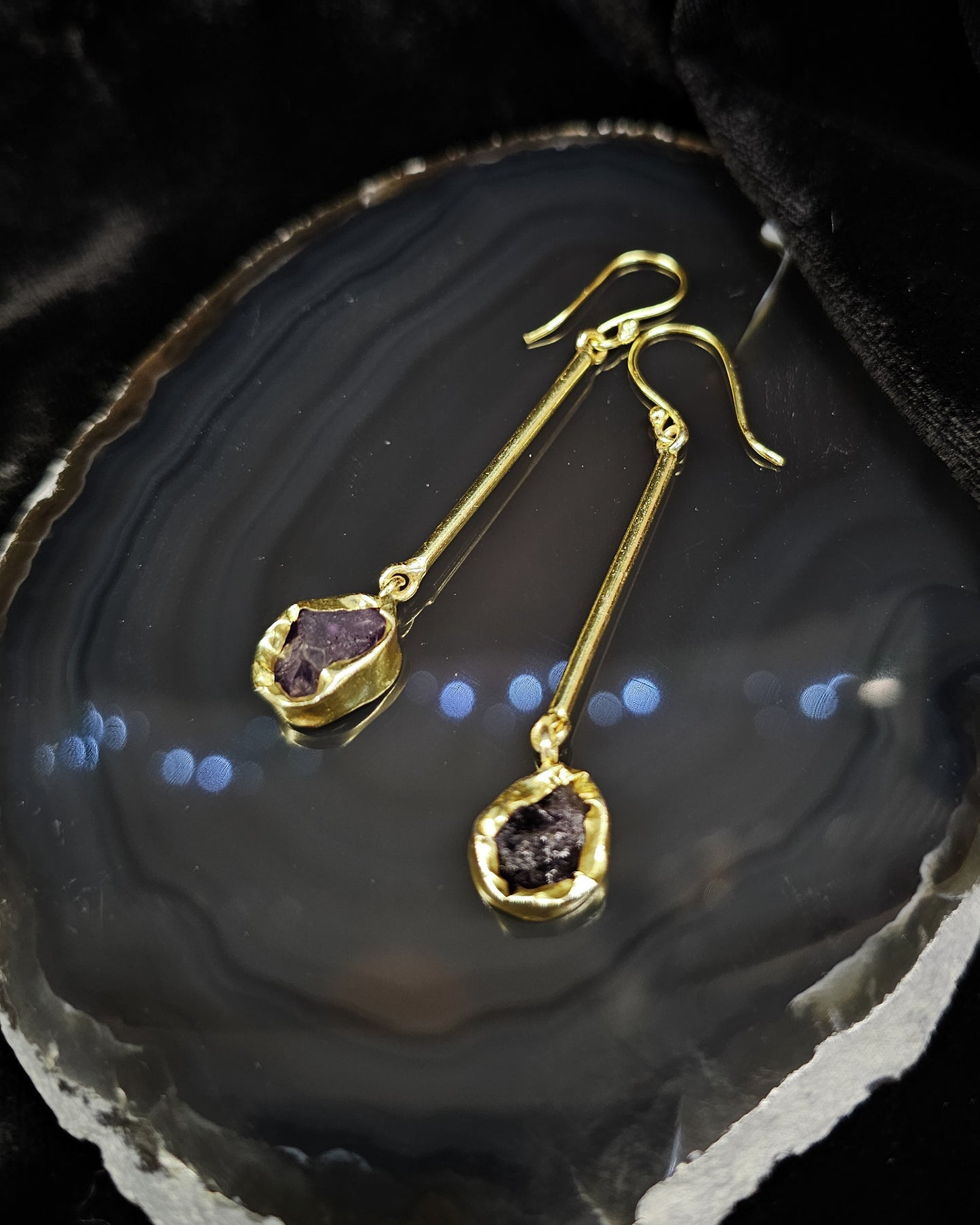 Raw Amethyst Long Dangle Earrings