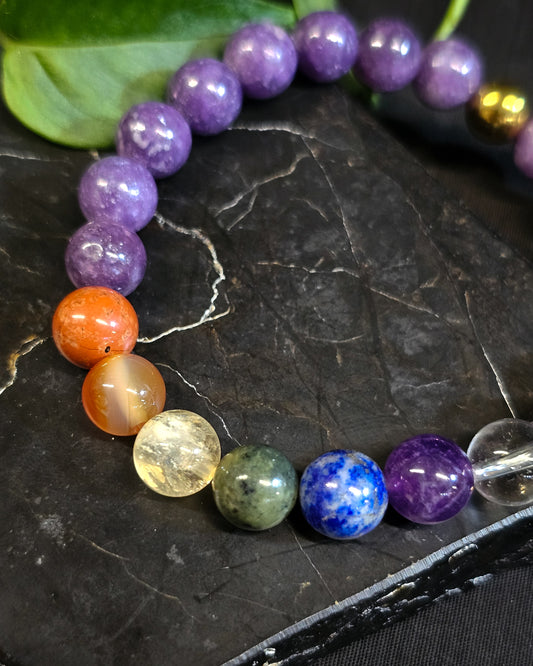 8mm Lepidolite 7 Chakra Bead Bracelet